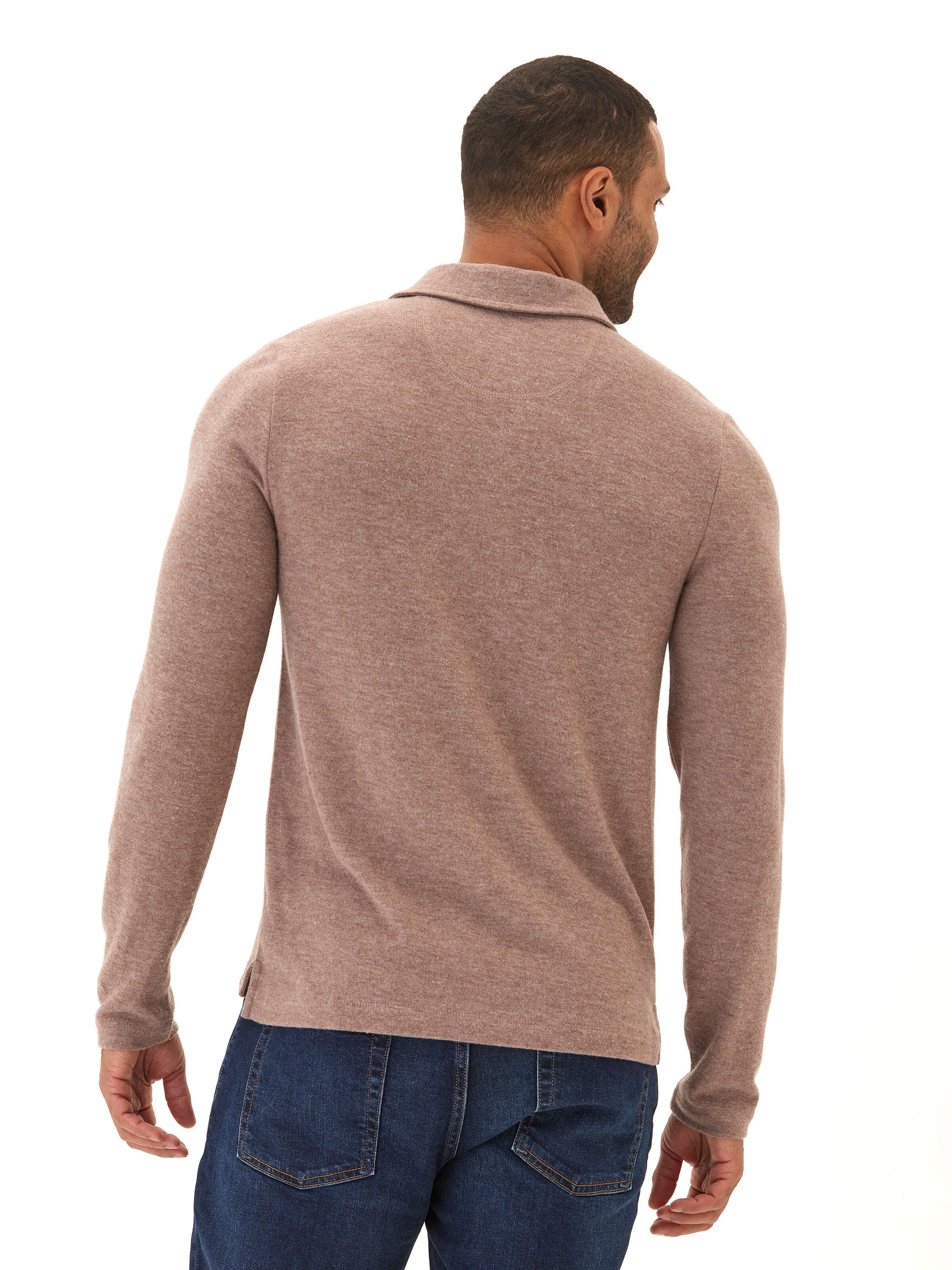 Henrique Sweater Knit Long Sleeve Polo in Taupe and Brown
