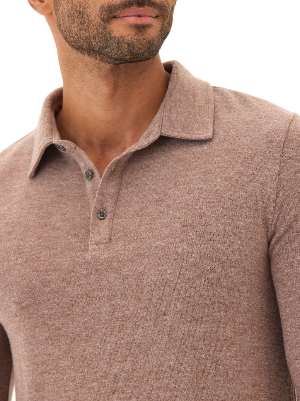 Henrique Sweater Knit Long Sleeve Polo in Taupe and Brown