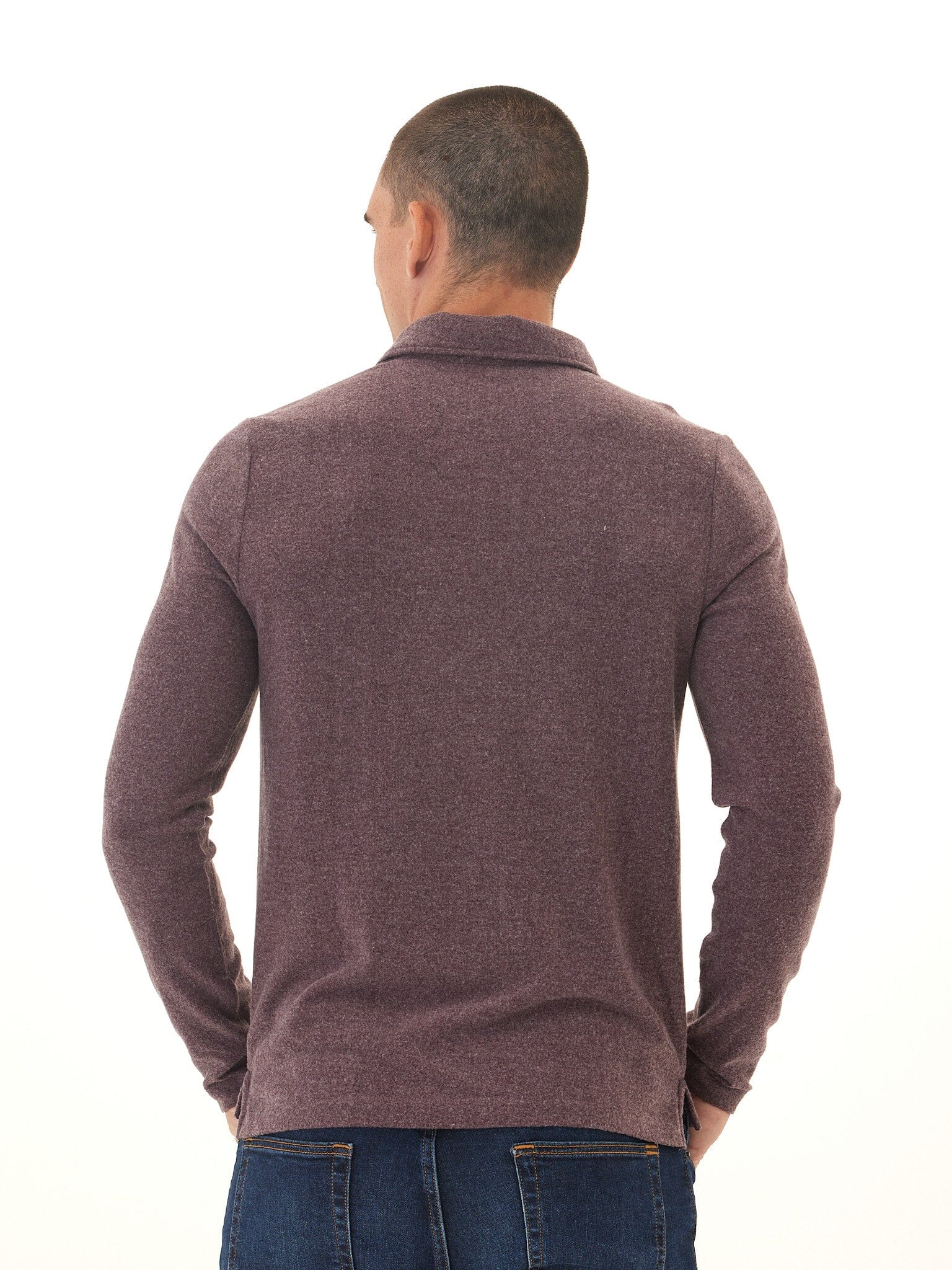 Henrique Men's Long Sleeve Knit Polo Shirt in Burgundy