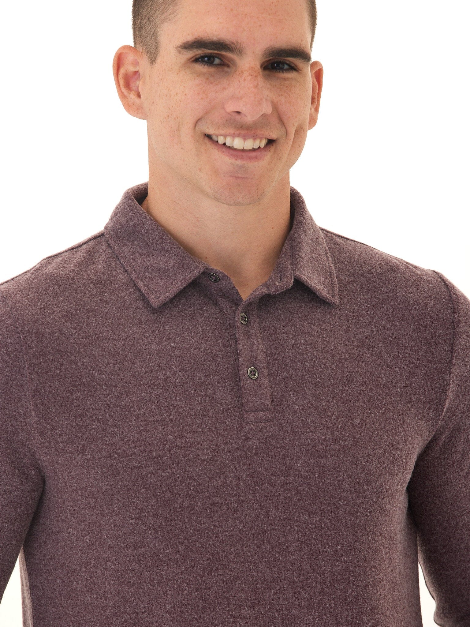 Henrique Men's Long Sleeve Knit Polo Shirt in Burgundy