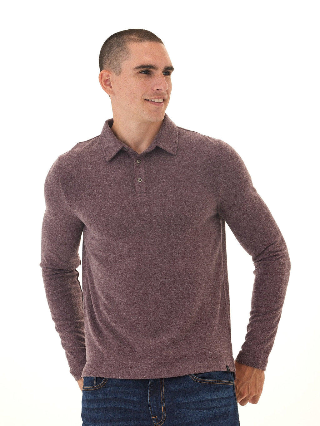 Men's burgundy Henrique sweater knit long sleeve polo shirt