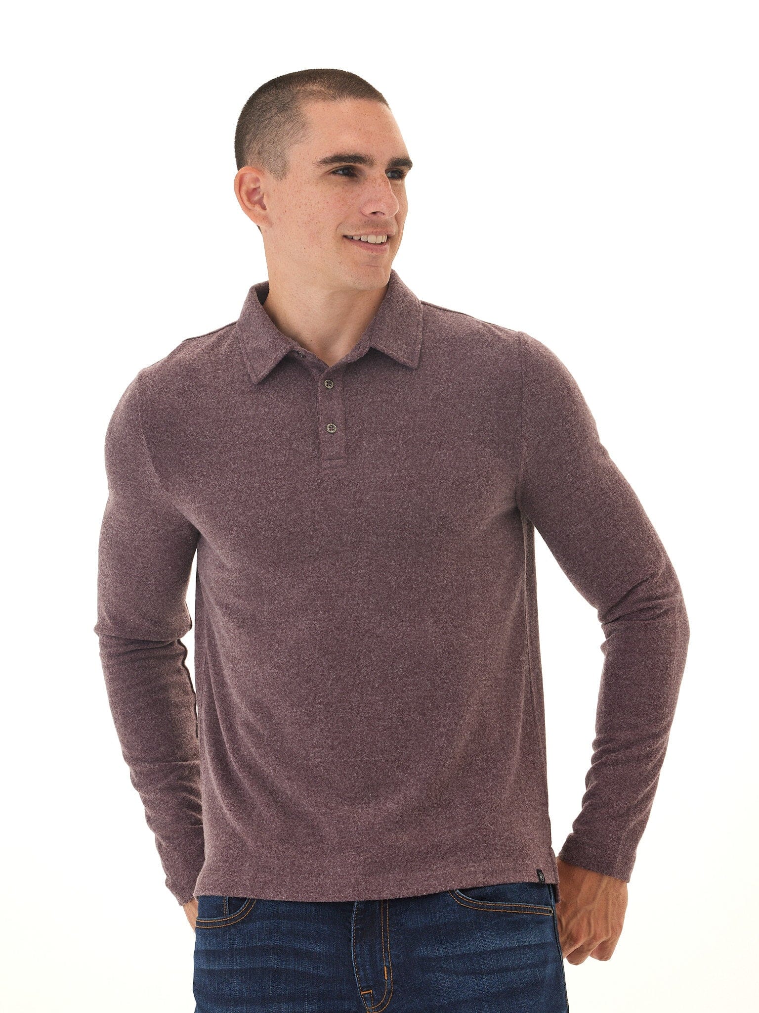 Men's burgundy Henrique sweater knit long sleeve polo shirt