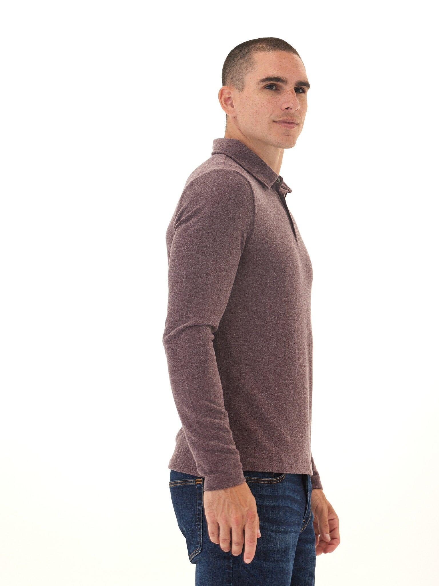 Henrique Men's Long Sleeve Knit Polo Shirt in Burgundy