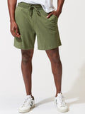 Men wearing Terence 6.5 inch knit athletic shorts in olive green