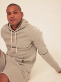 Men's light grey triblend fleece pullover hoodie with front kangaroo pocket