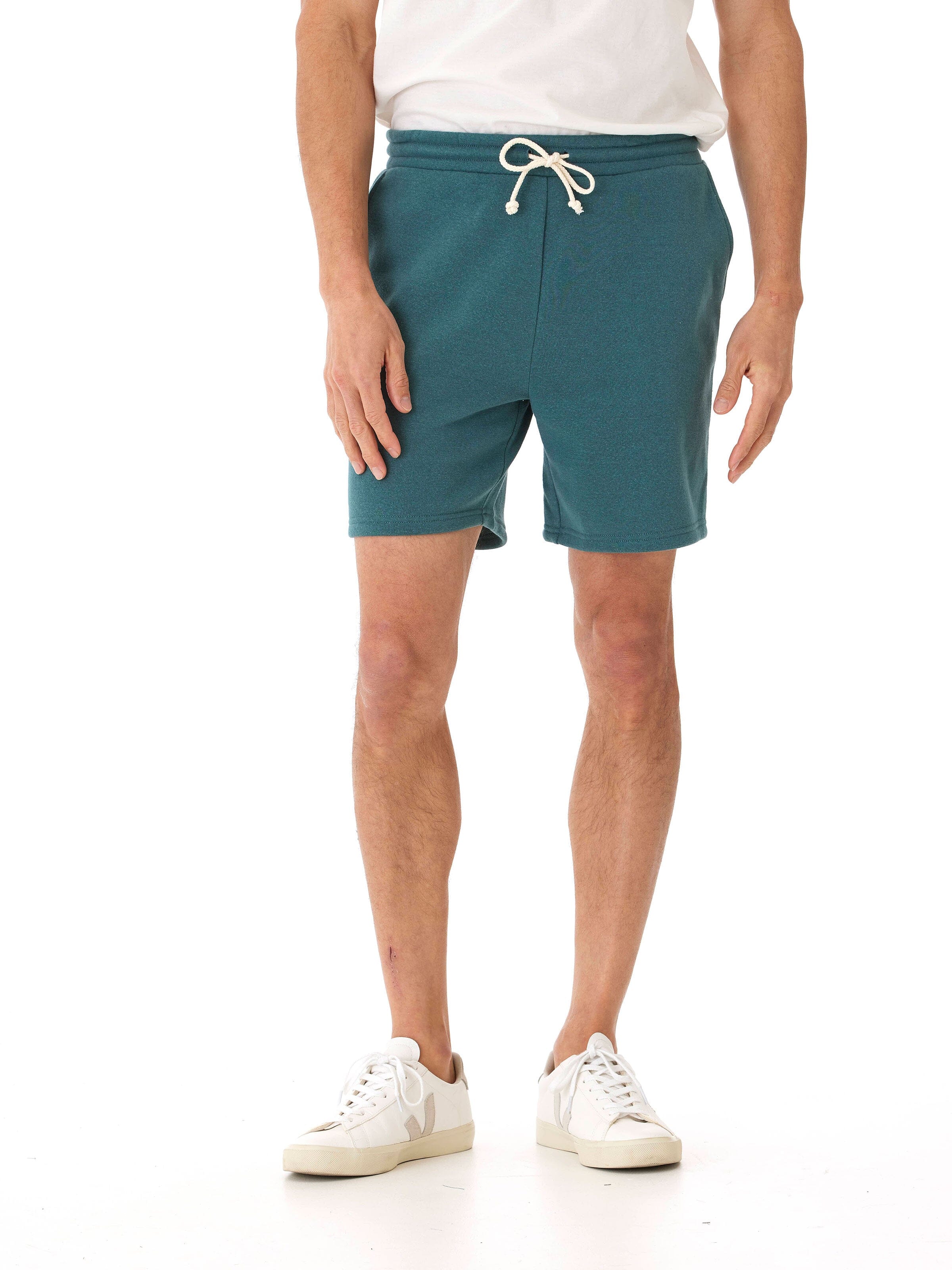 Close up of Men's Triblend Fleece Shorts featuring soft fabric texture and casual fit