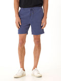 Men’s blue mineral wash knit fleece shorts with a vintage-inspired lived-in aesthetic.