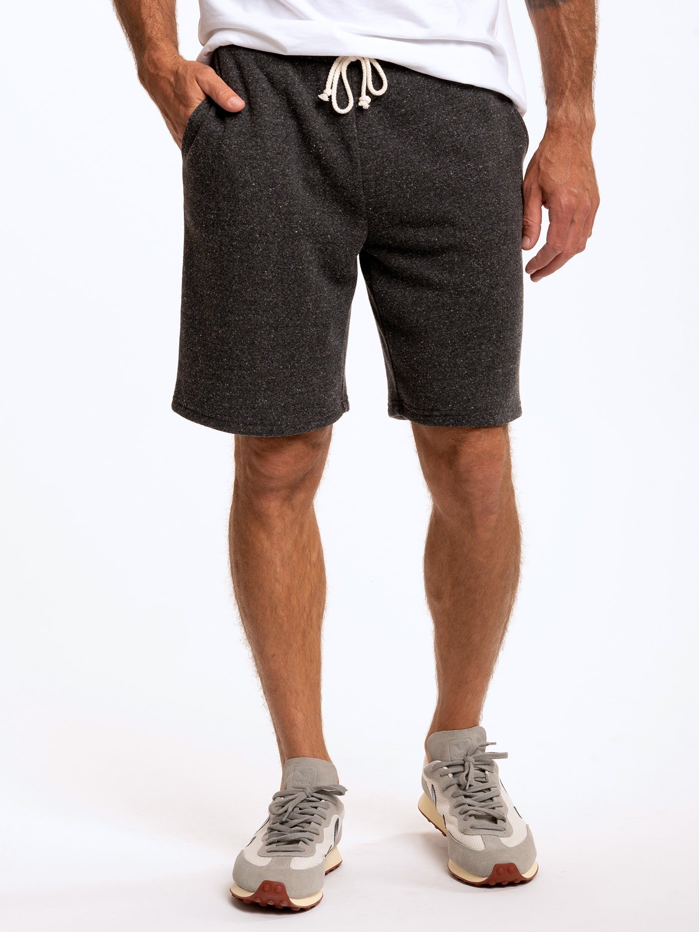 Men's Garrett 9-inch athletic shorts available in charcoal and grey knit fabric