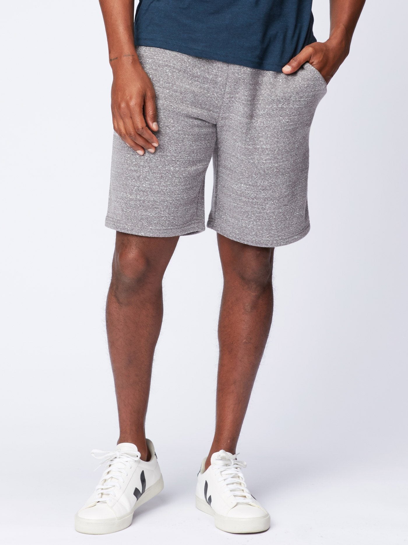 Men's Garrett 9-inch grey triblend knit shorts in a solid casual athleisure style