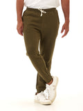 Man wearing comfortable grey triblend fleece joggers with a modern straight leg fit