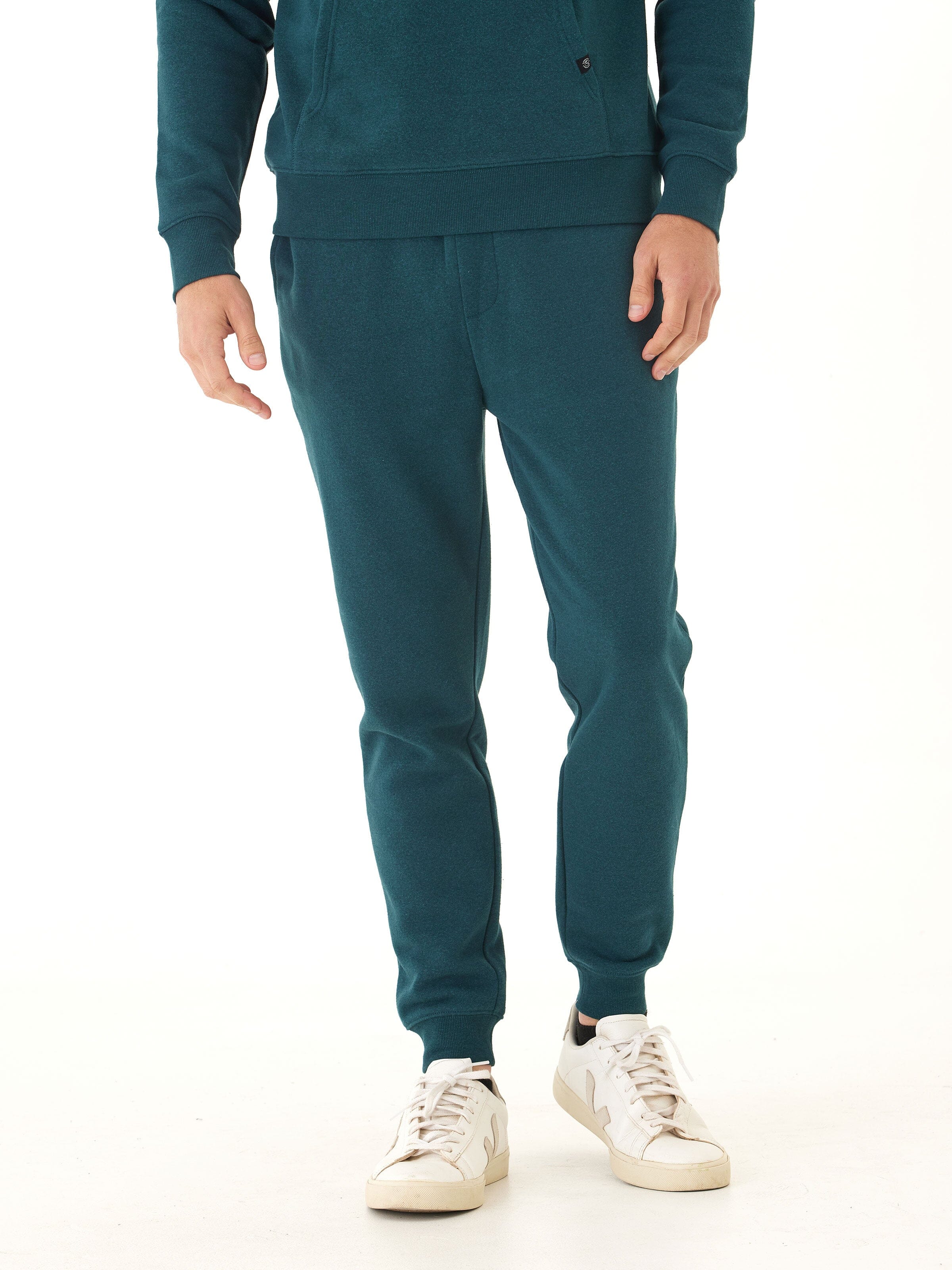 Men's Slim Fit Triblend Fleece Joggers in Teal and Dark Green