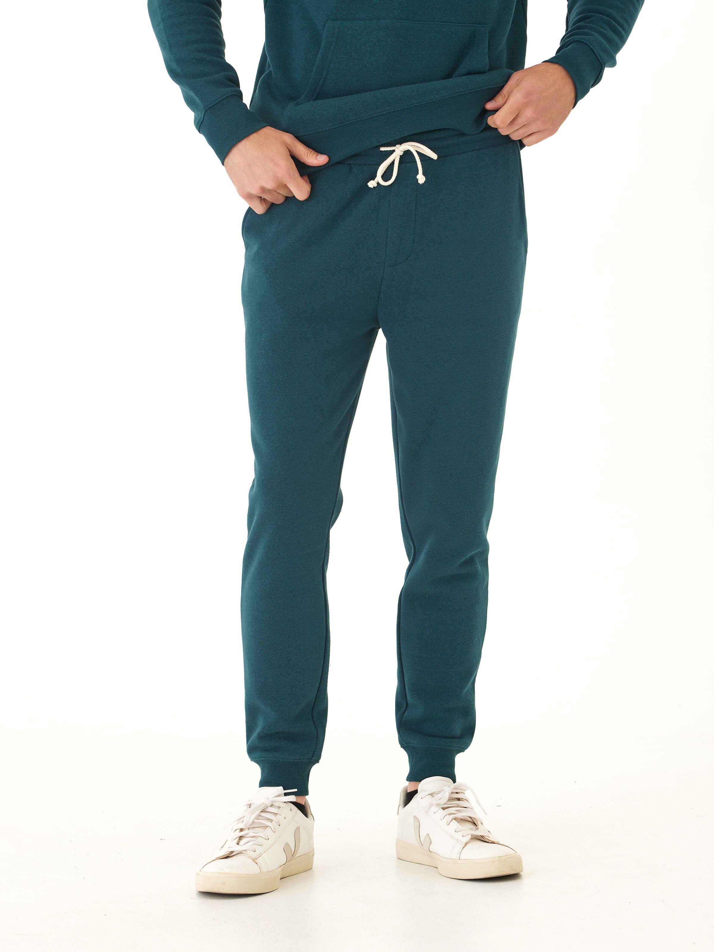 Men's Slim Fit Triblend Fleece Joggers in Teal and Dark Green