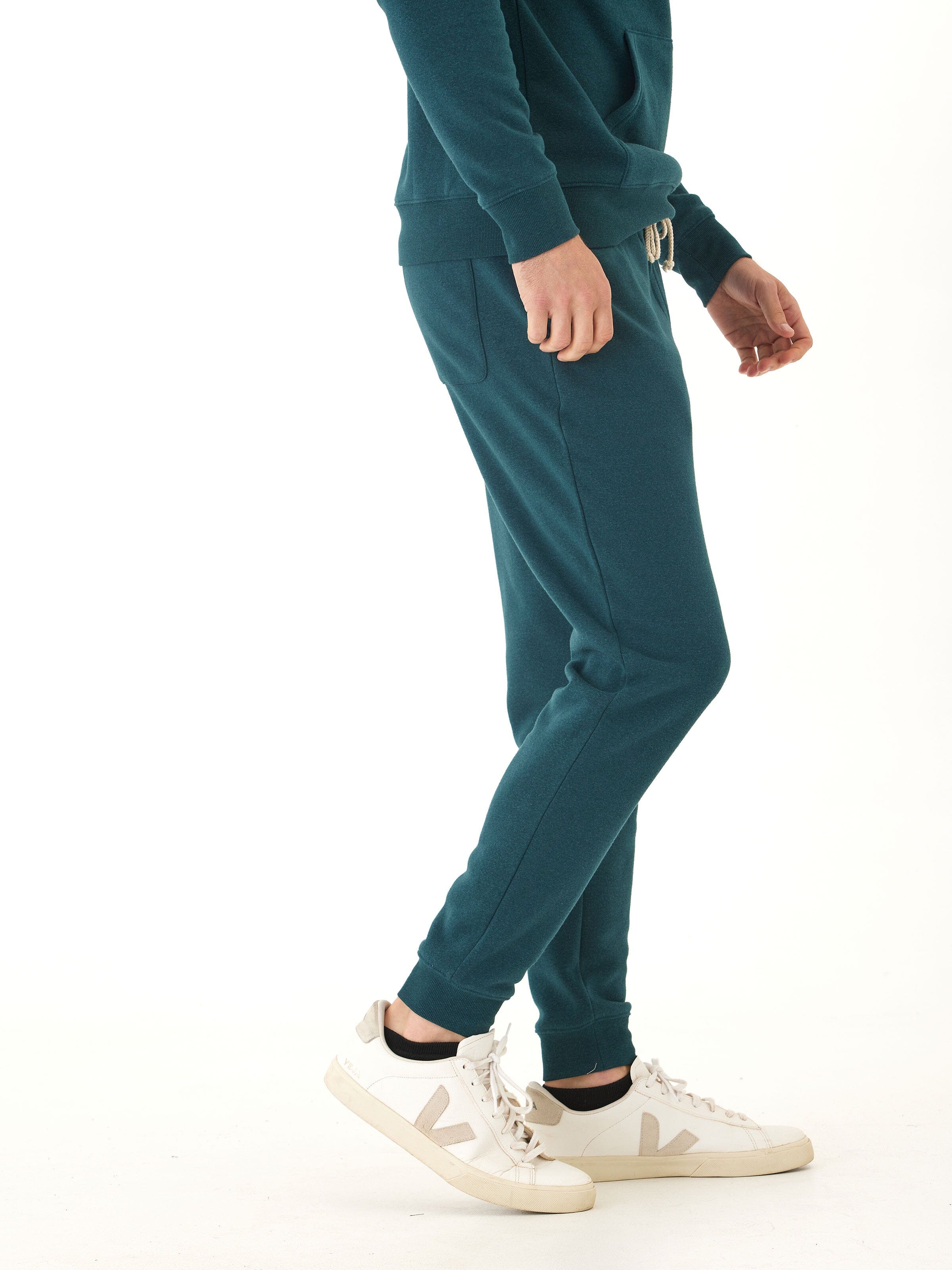 Men's Slim Fit Triblend Fleece Joggers in Teal and Dark Green