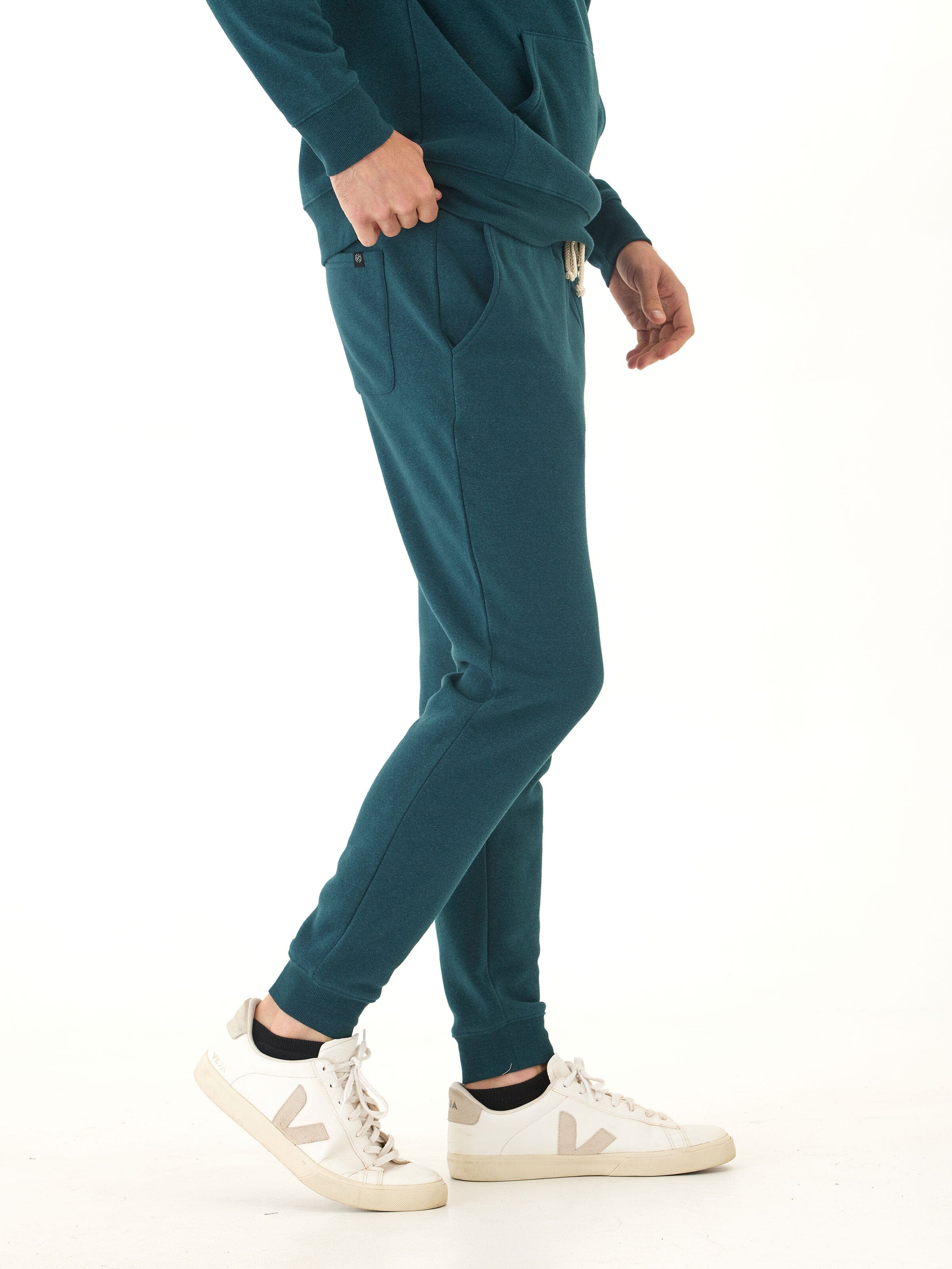 Men's Slim Fit Triblend Fleece Joggers in Teal and Dark Green