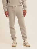 Men wearing comfortable grey straight leg triblend fleece joggers with a casual modern fit.
