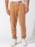 A pair of men's relaxed-fit camel triblend fleece joggers with a tapered leg and pull-on waistband.