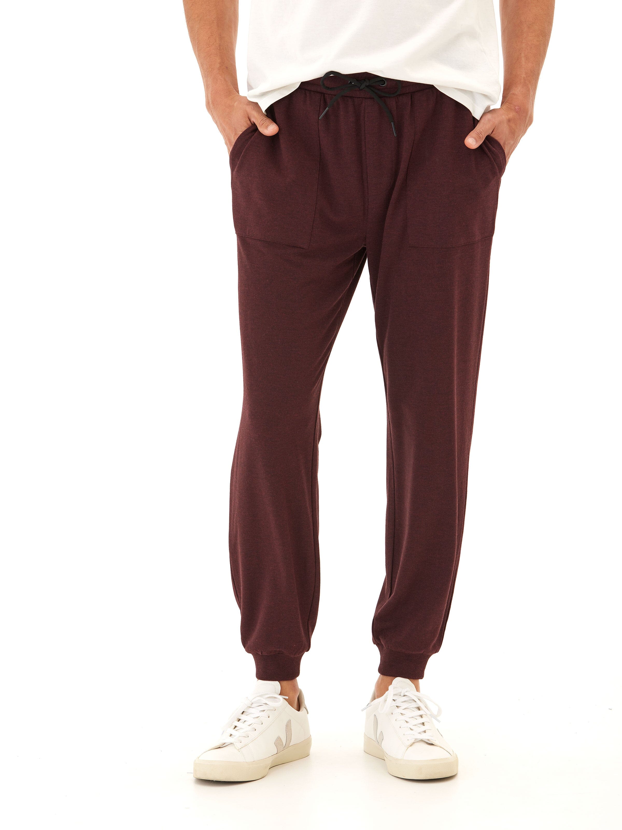 Close up of the soft FeatherLoop Fleece fabric on the Pierce French Terry Jogger in a neutral color