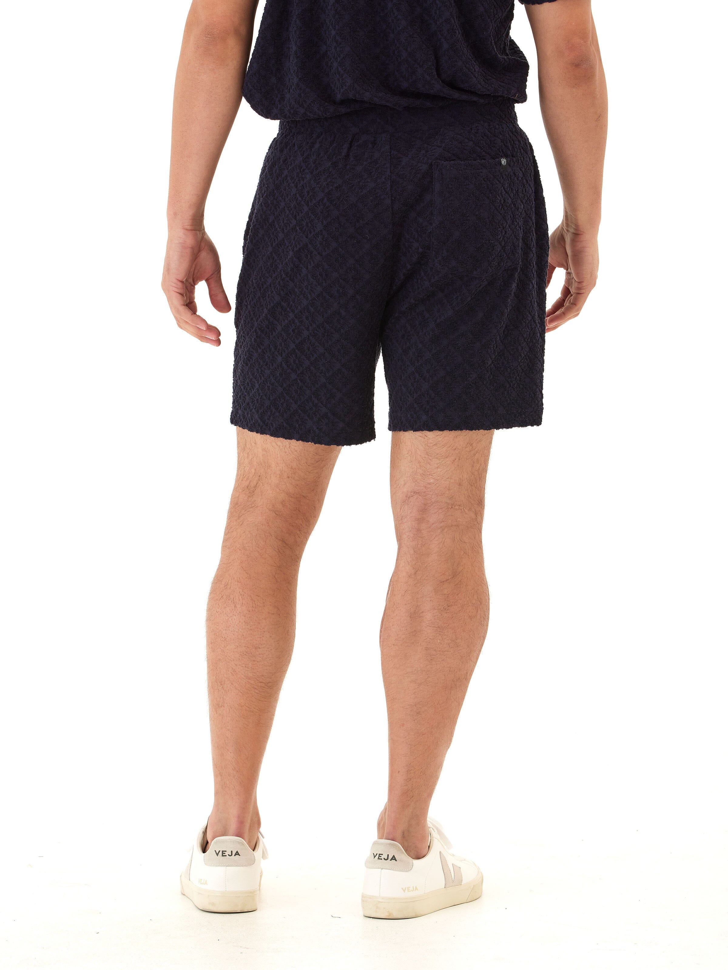 Men's Jacquard Terry Shorts with Geometric Pattern in Navy