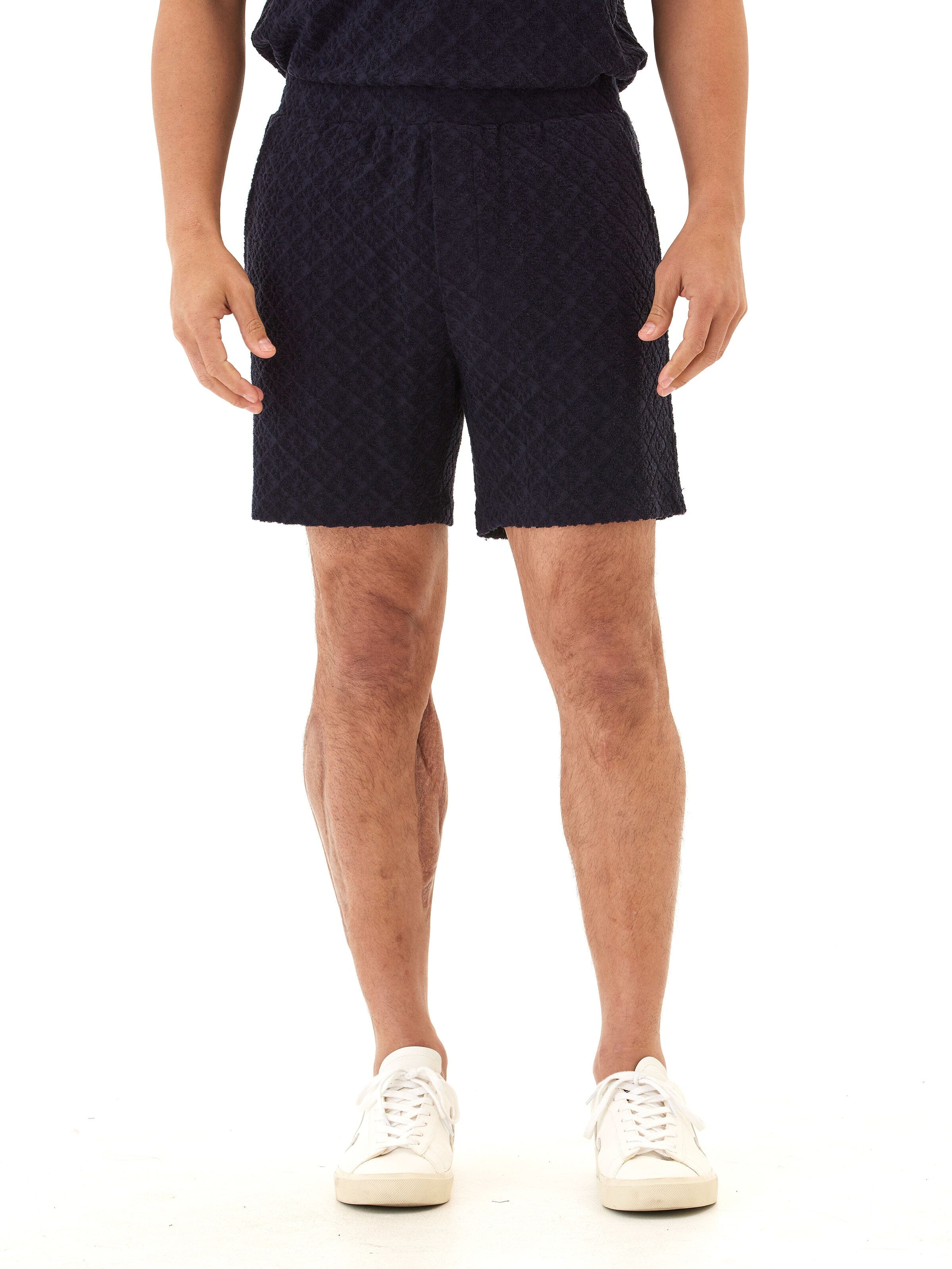 Men's Jacquard Terry Shorts with Geometric Pattern in Navy