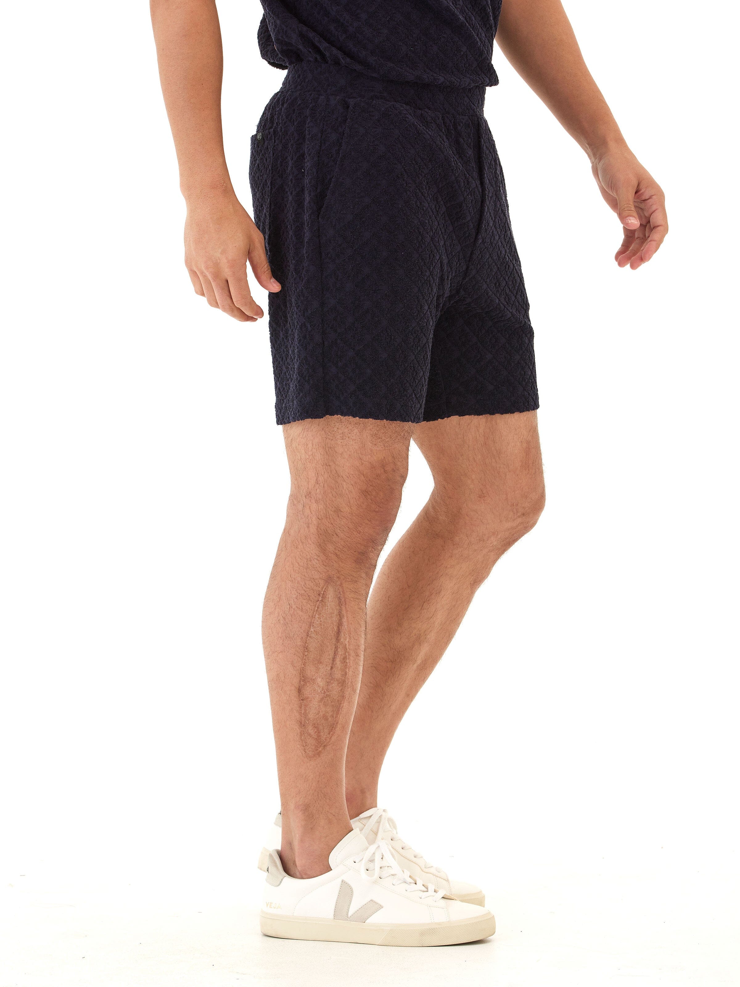 Men's Jacquard Terry Shorts with Geometric Pattern in Navy
