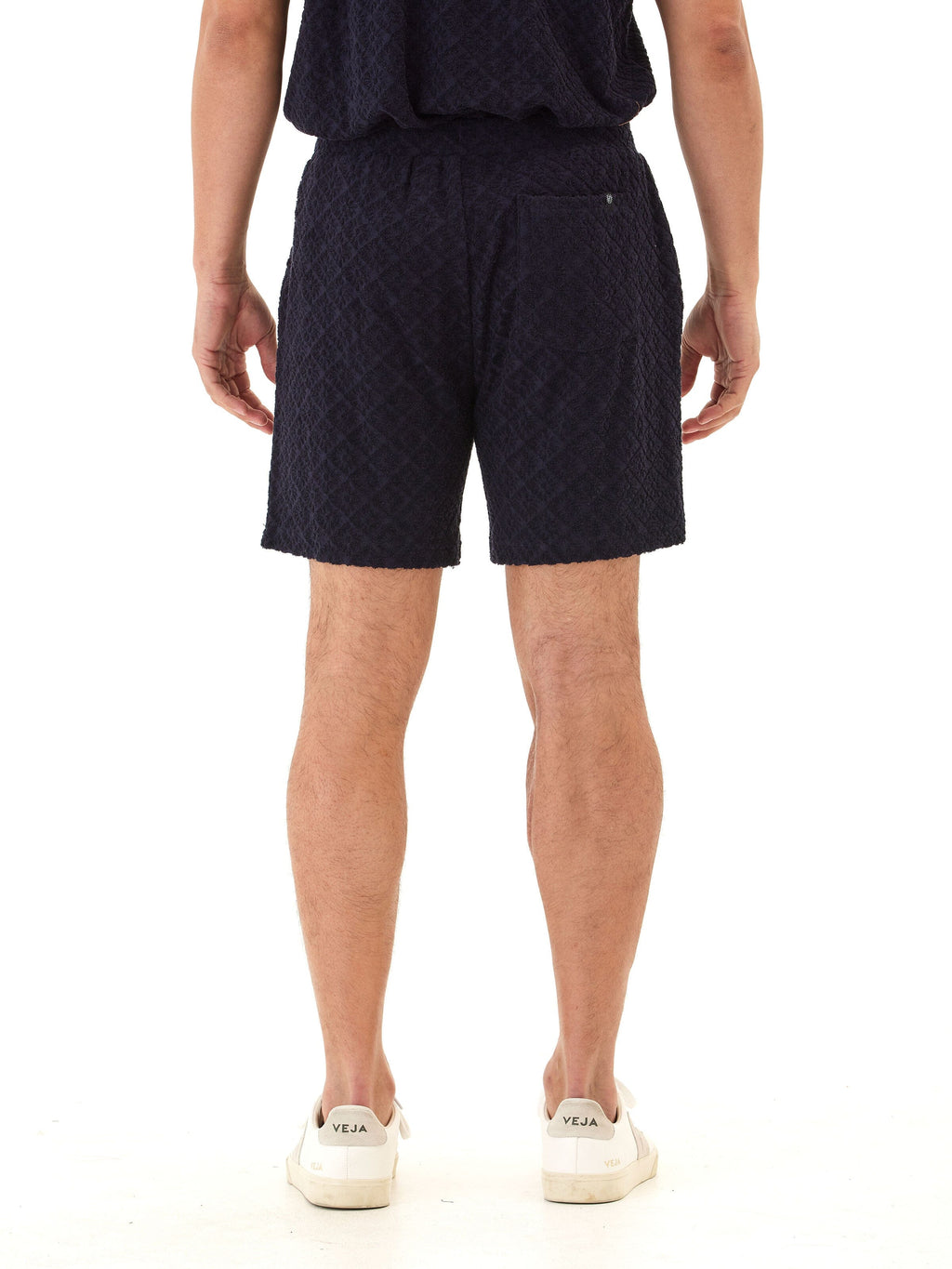 Men's Jacquard Terry Shorts with Geometric Pattern in Navy