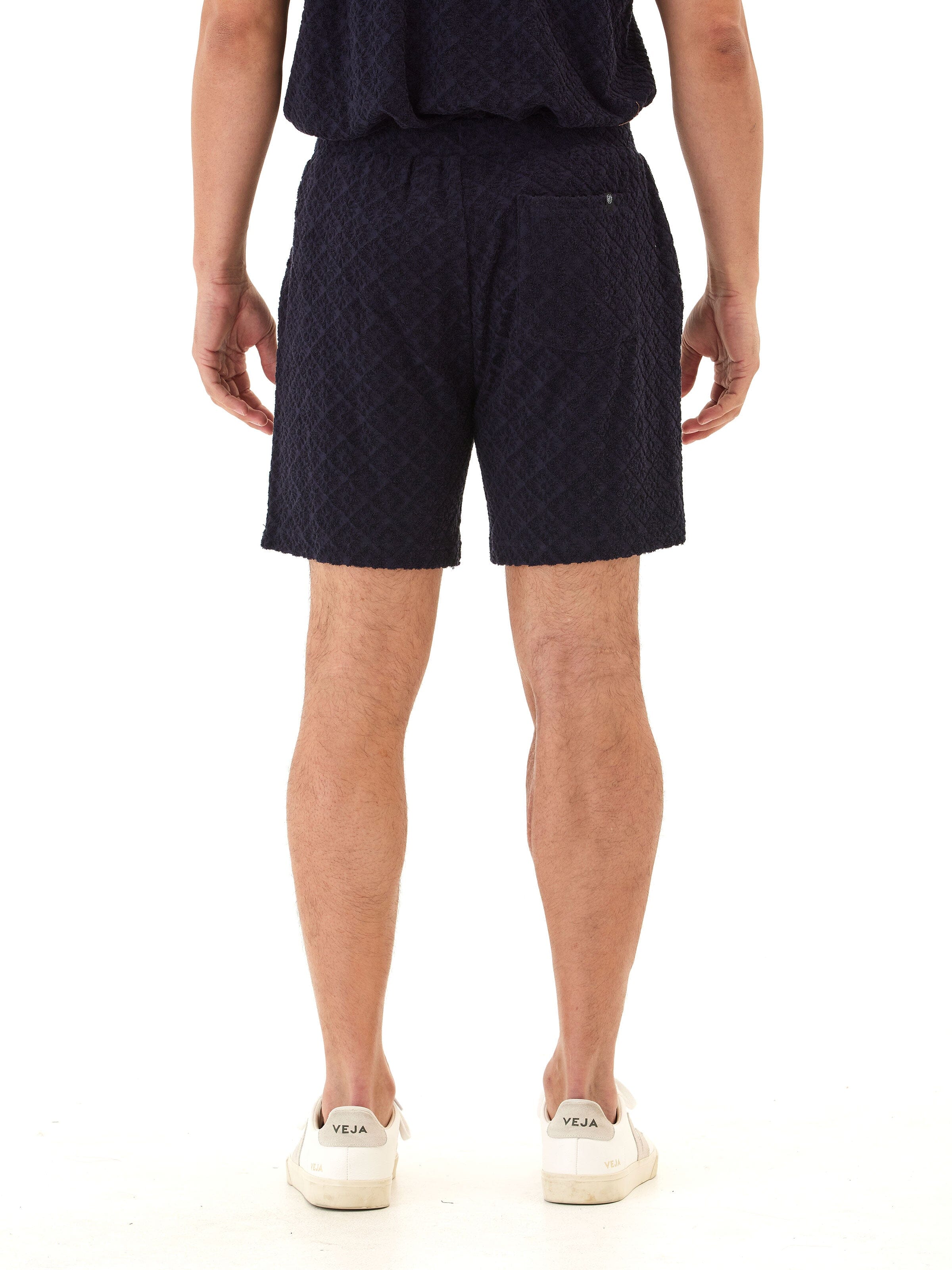 Men's Jacquard Terry Shorts with Geometric Pattern in Navy