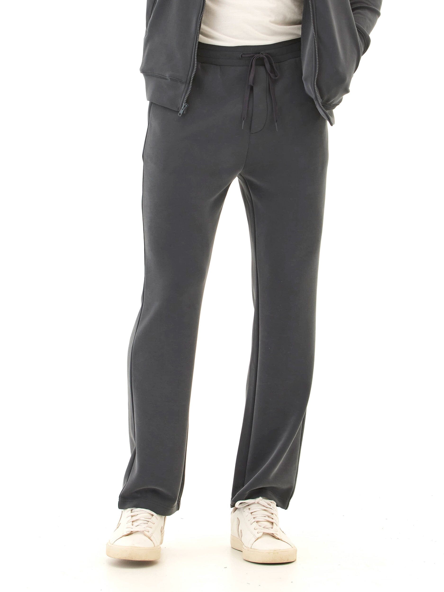 Kevin Sueded Modal Drawstring Pant in solid charcoal grey featuring a straight leg and adjustable drawstring waist