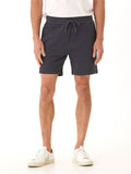 Men’s charcoal heavyweight terry knit shorts with an elastic drawstring waistband.