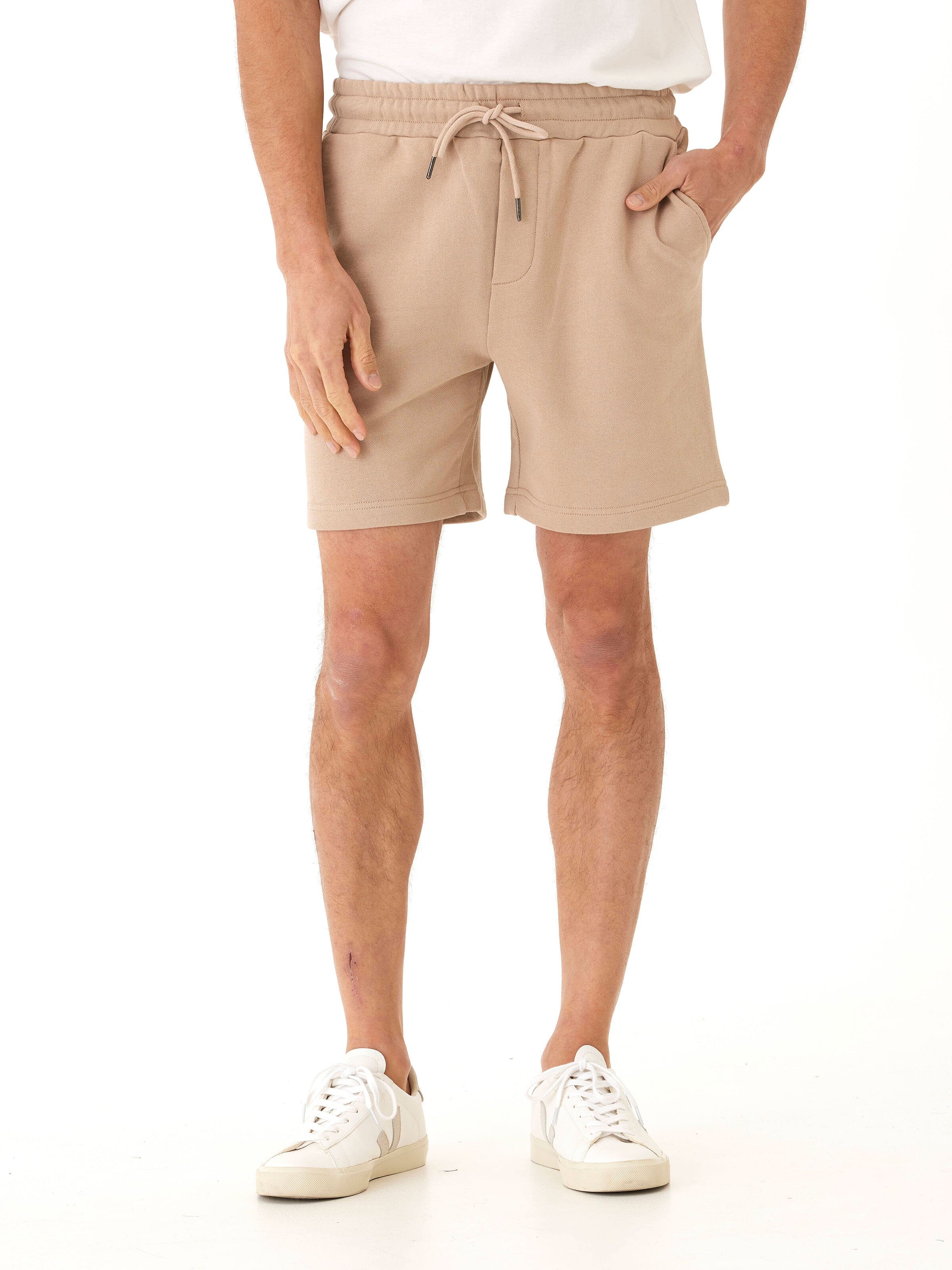 Close-up of premium heavyweight terry fabric on Garrett lounge shorts