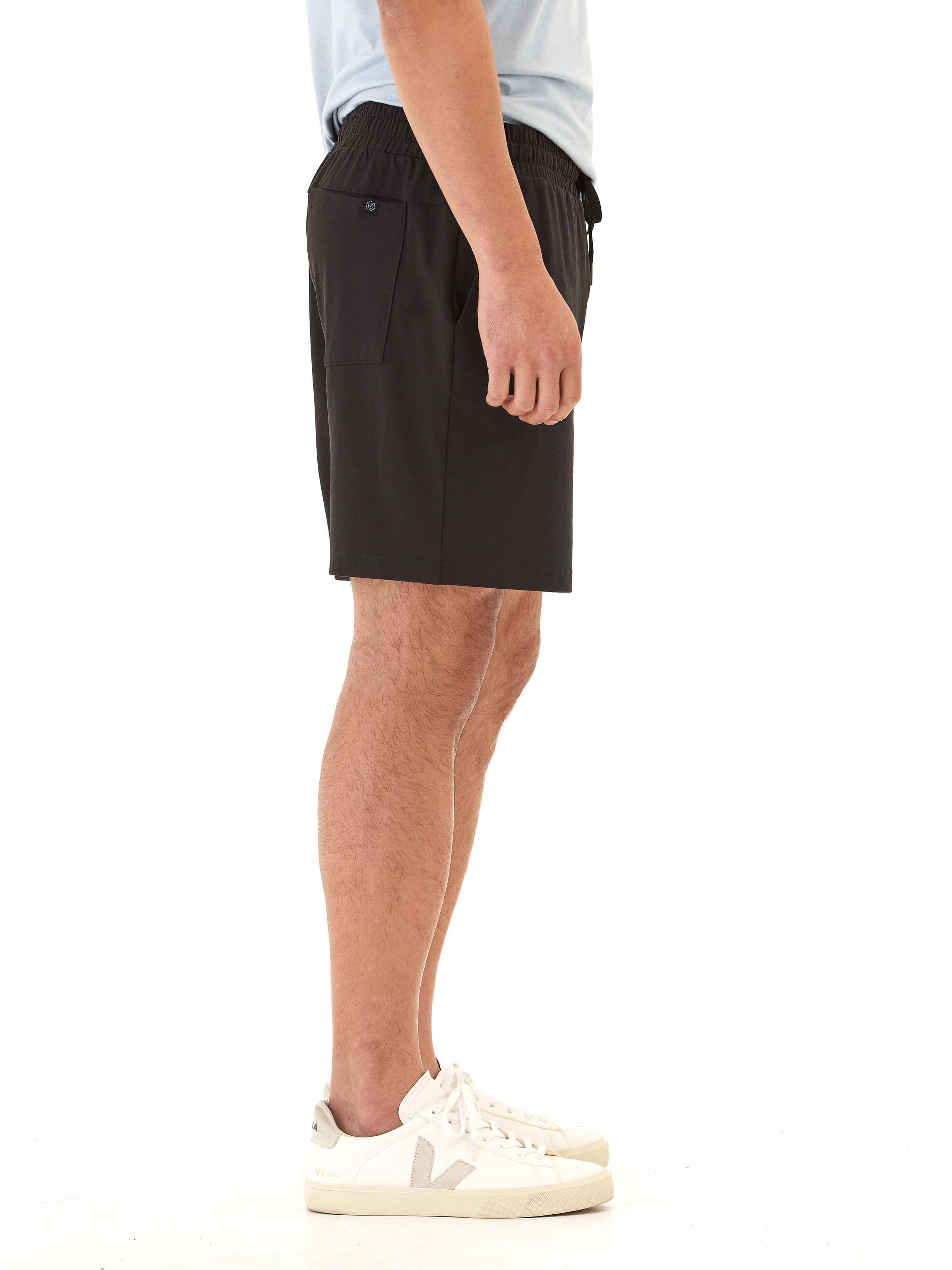 Men's Black Luxe Jersey Mid-Length Shorts Minimalist Sporty Knit