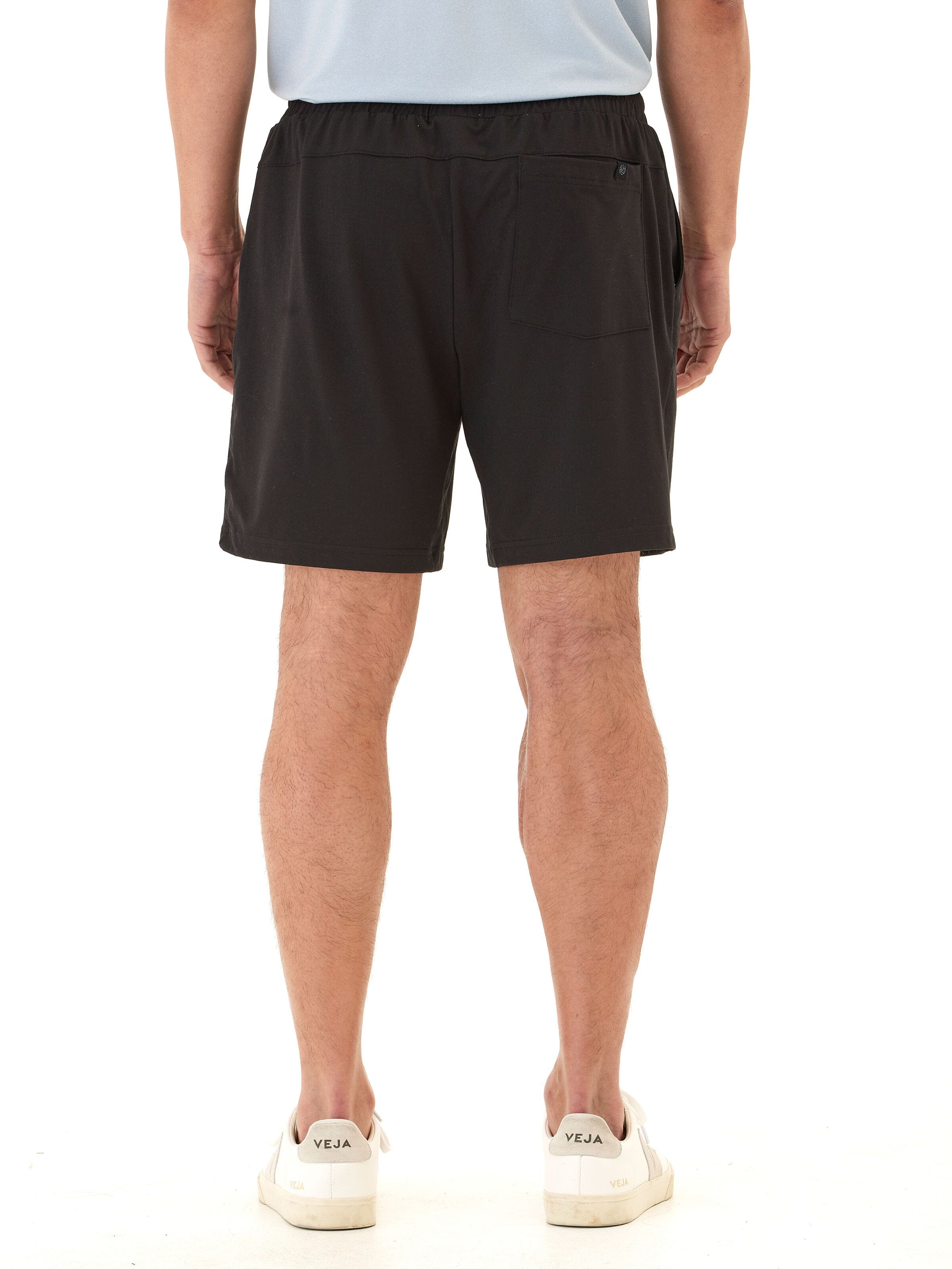 Men's Black Luxe Jersey Mid-Length Shorts Minimalist Sporty Knit