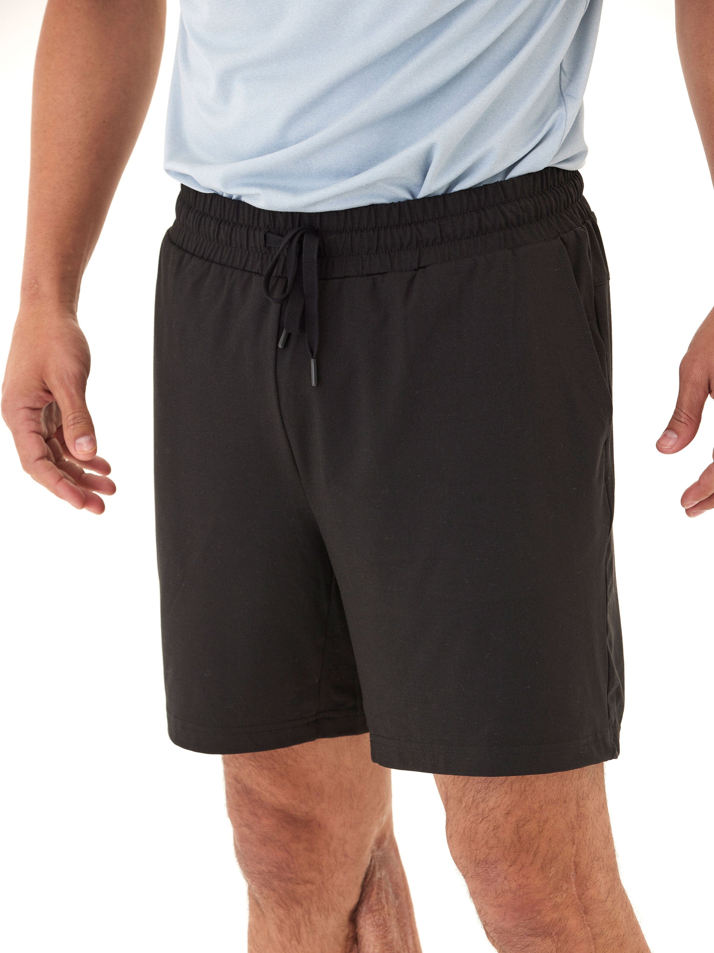 Men's Black Luxe Jersey Mid-Length Shorts Minimalist Sporty Knit