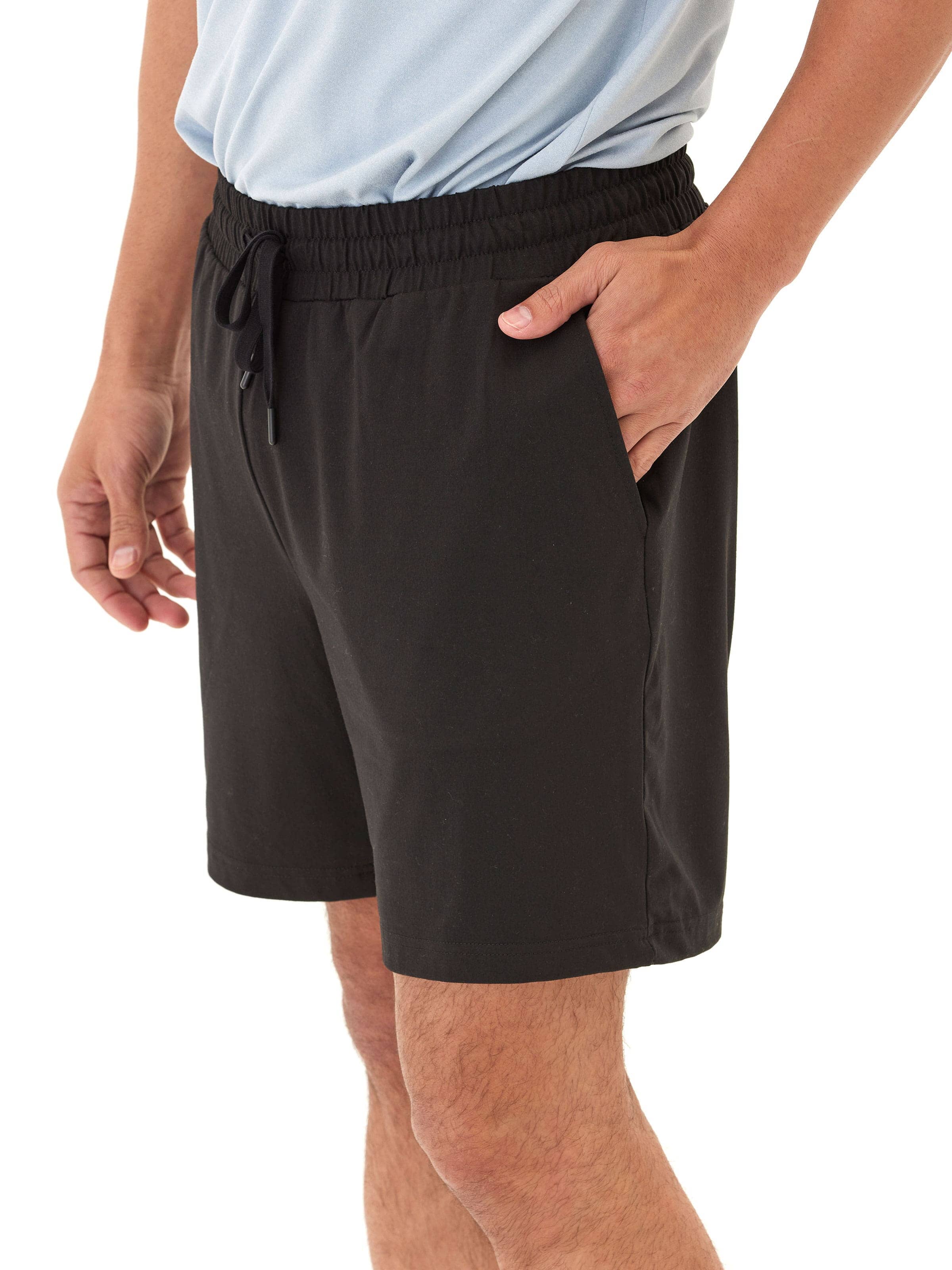 Men's Black Luxe Jersey Mid-Length Shorts Minimalist Sporty Knit