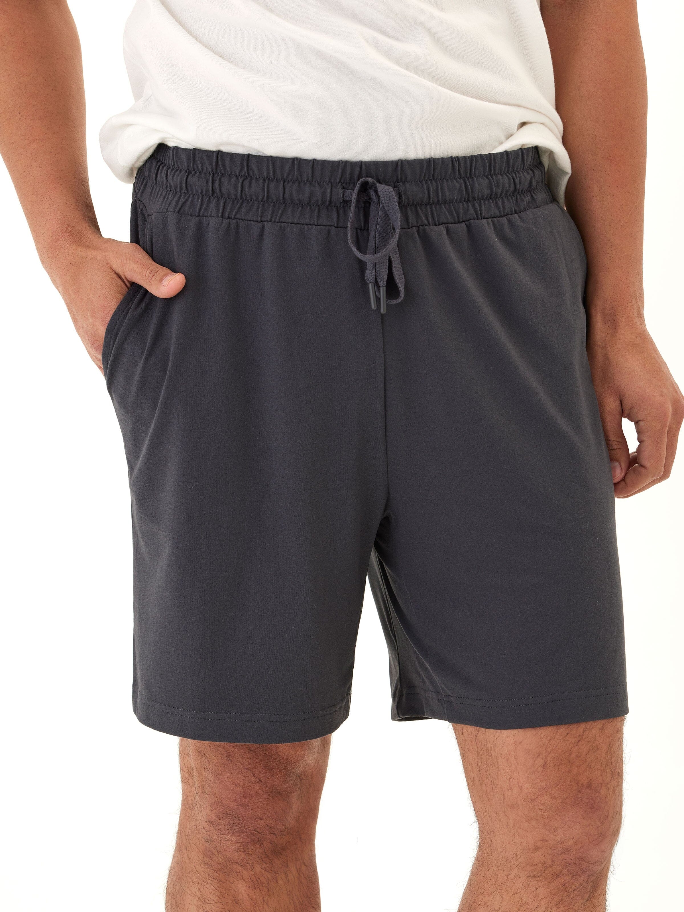 Men's Charcoal Grey Luxe Jersey Mid-Length Shorts Minimalist Knit