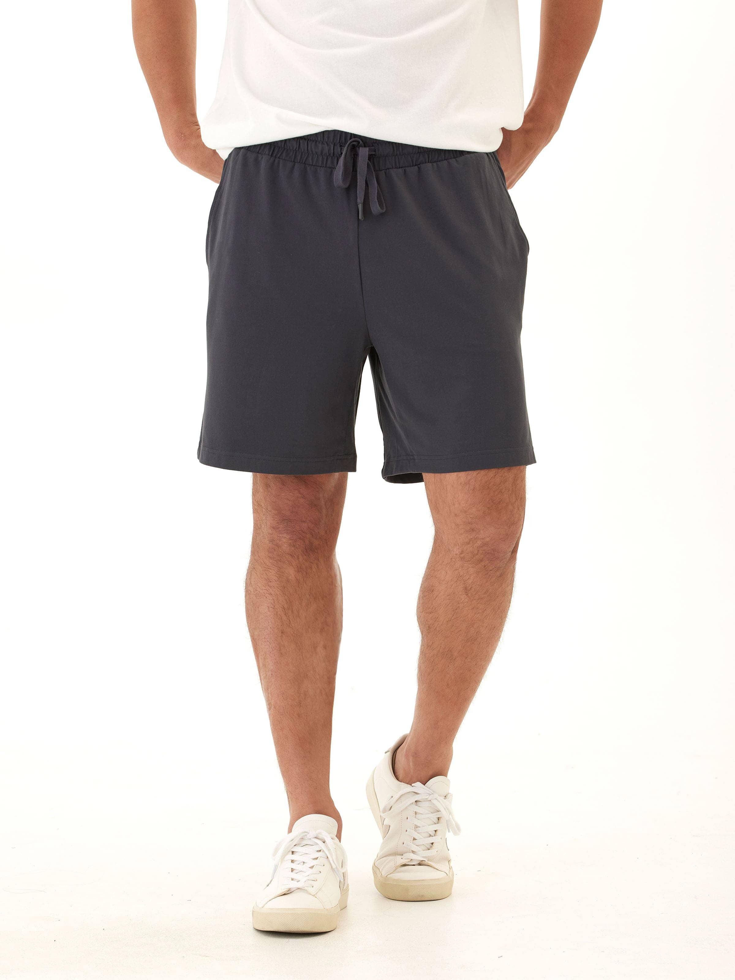 Men's Charcoal Grey Luxe Jersey Mid-Length Shorts Minimalist Knit