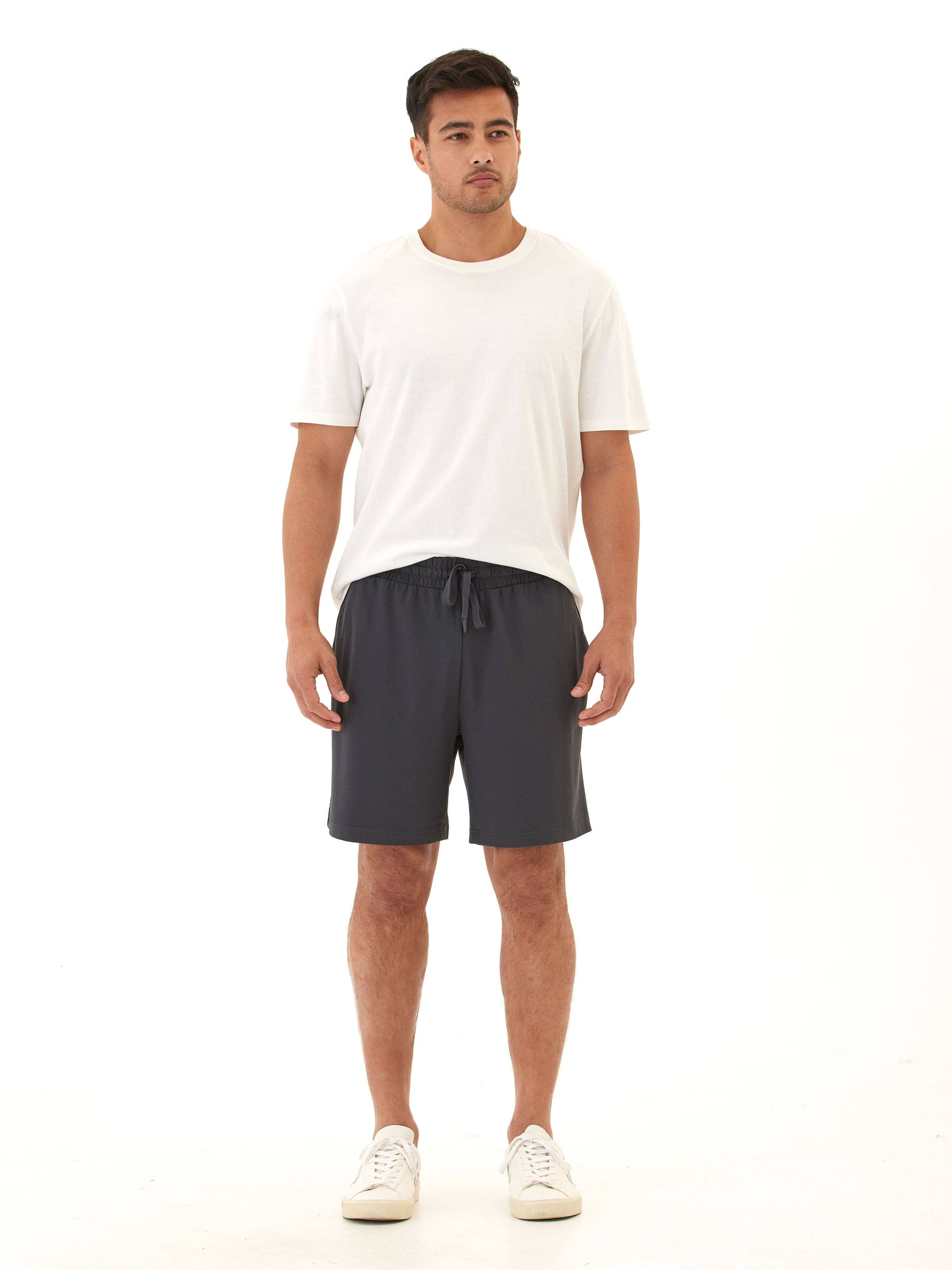 Men's Charcoal Grey Luxe Jersey Mid-Length Shorts Minimalist Knit