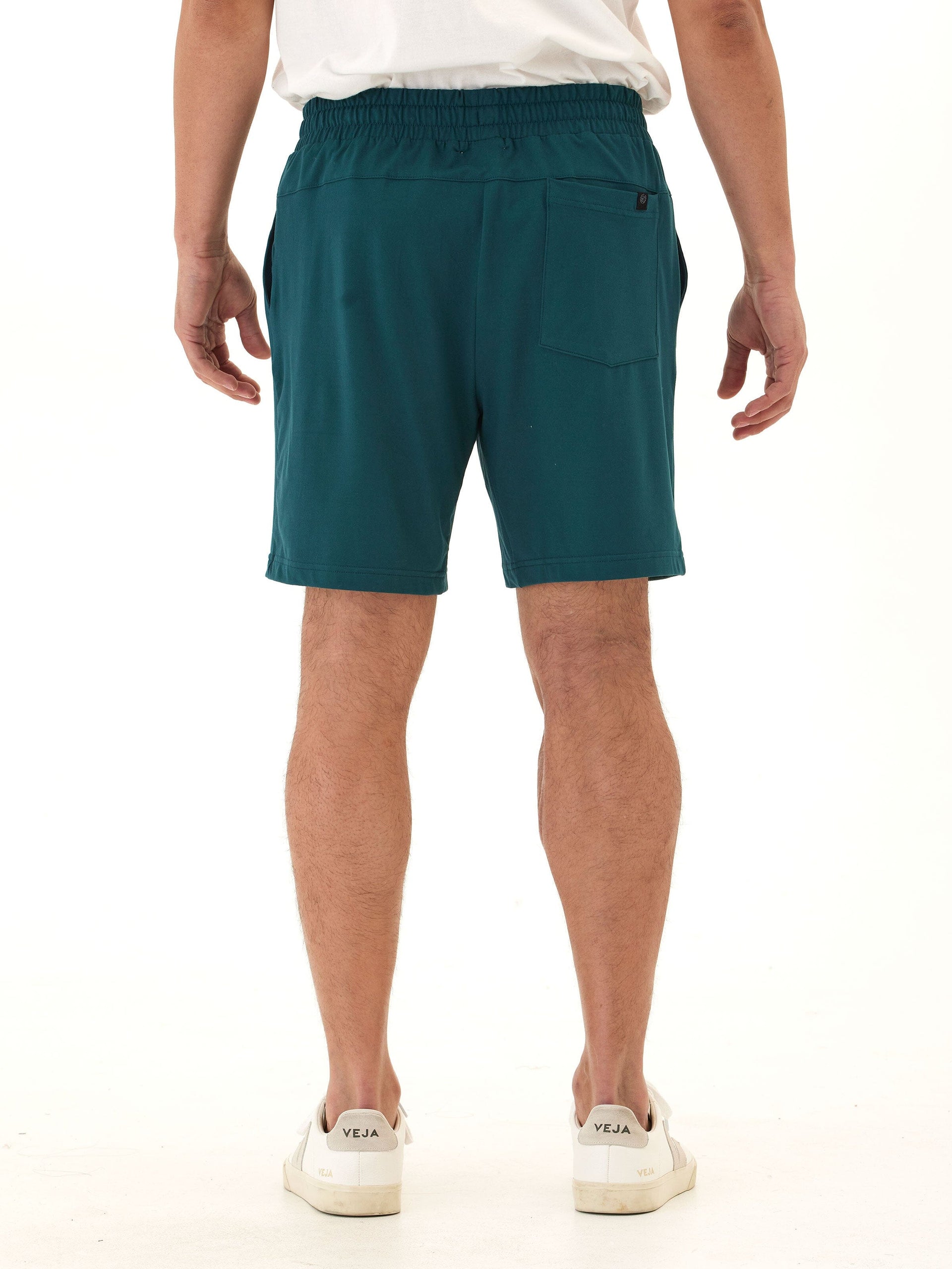 Men's Teal Dark Green Luxe Jersey Mid-Length Shorts Sporty Knit