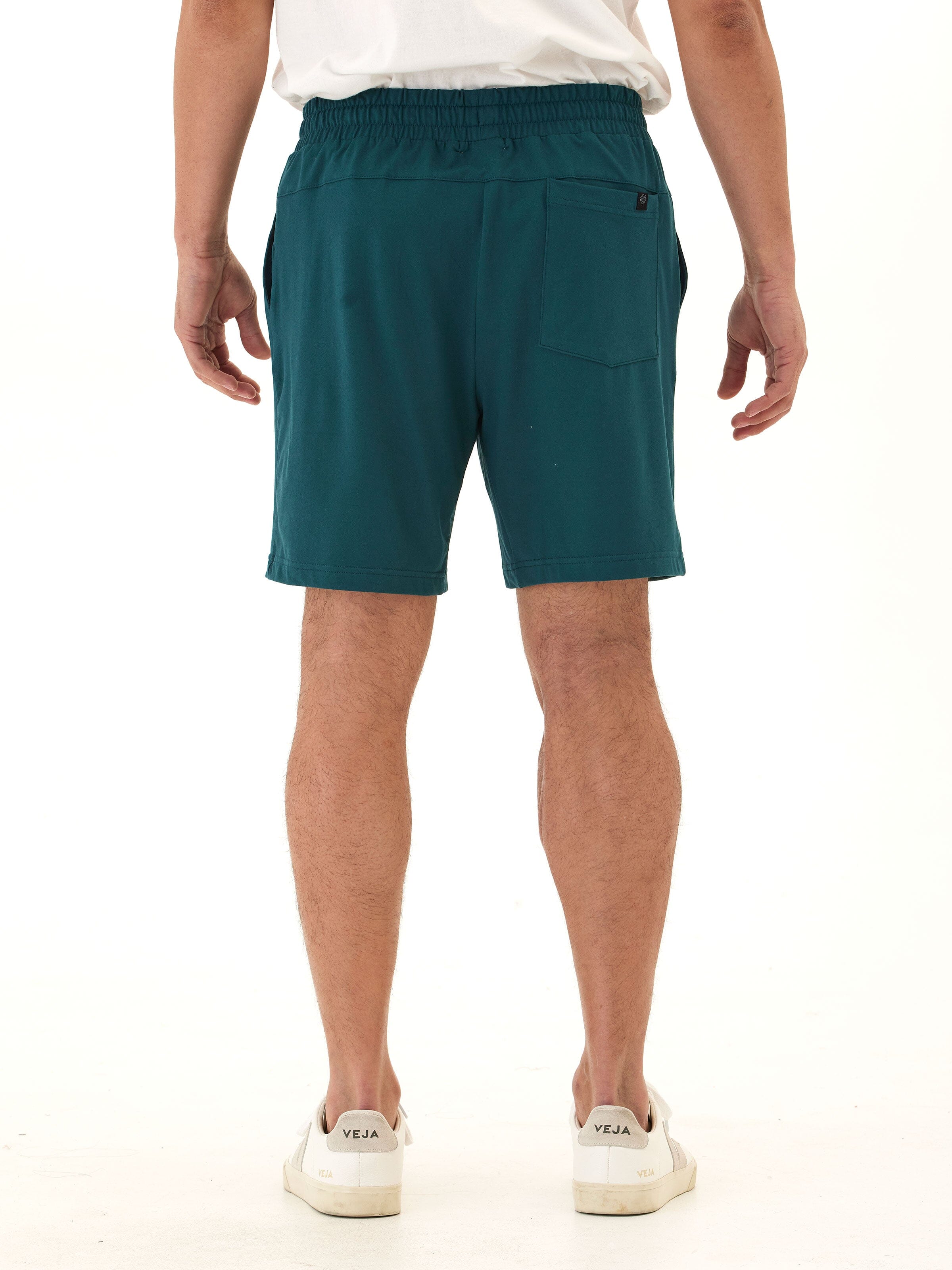 Men's Teal Dark Green Luxe Jersey Mid-Length Shorts Sporty Knit
