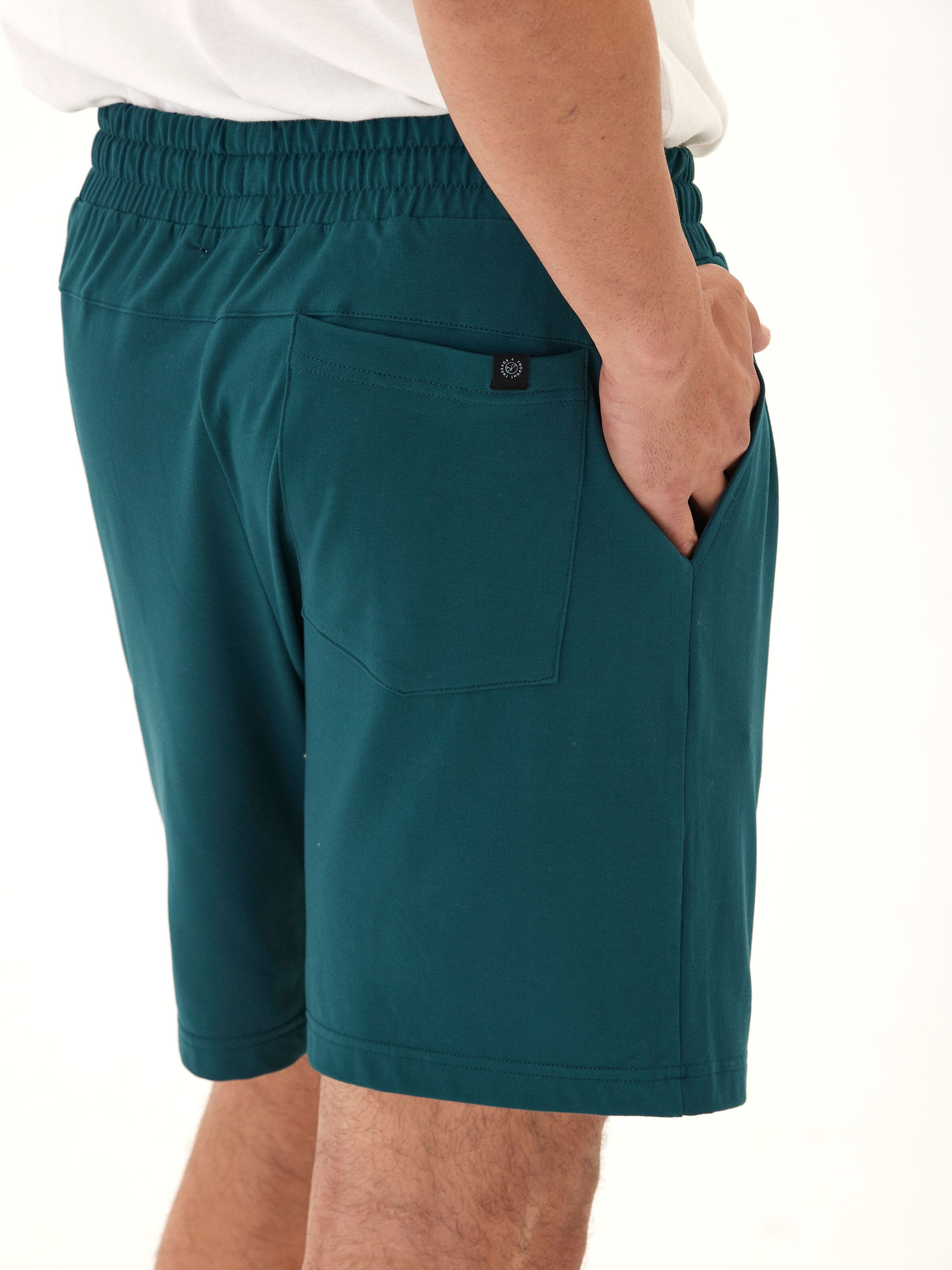 Men's Teal Dark Green Luxe Jersey Mid-Length Shorts Sporty Knit