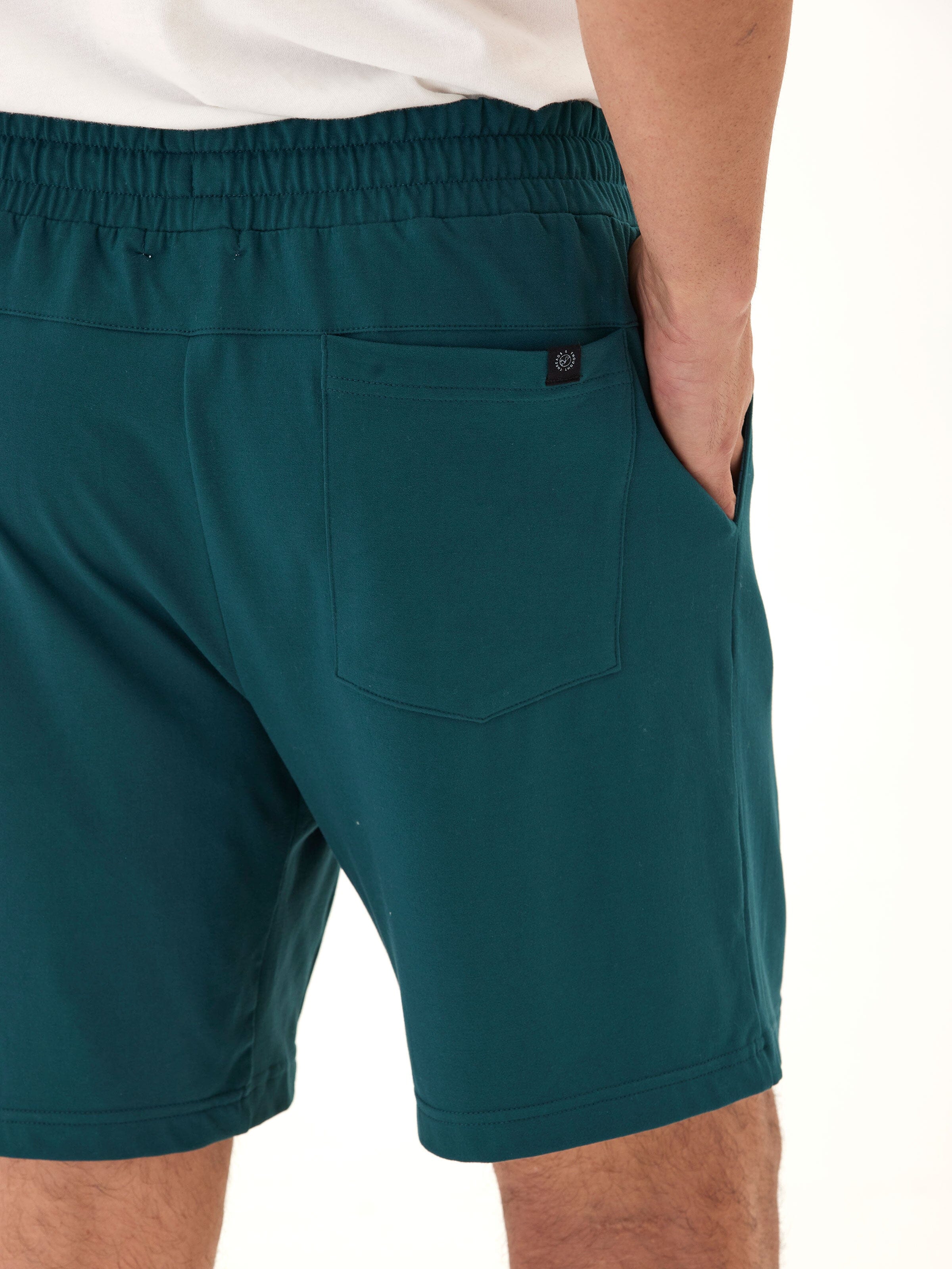 Men's Teal Dark Green Luxe Jersey Mid-Length Shorts Sporty Knit