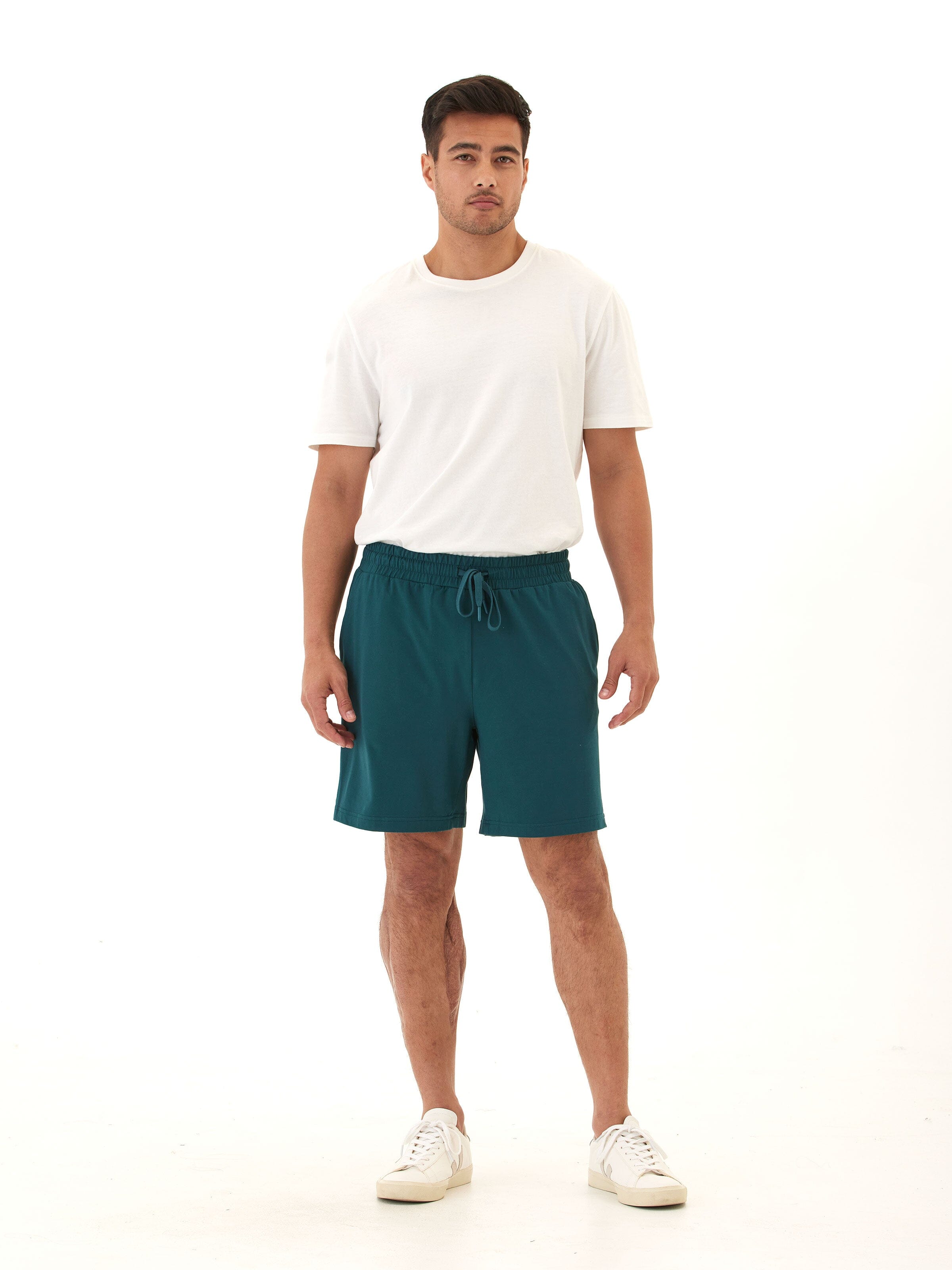 Men's Teal Dark Green Luxe Jersey Mid-Length Shorts Sporty Knit