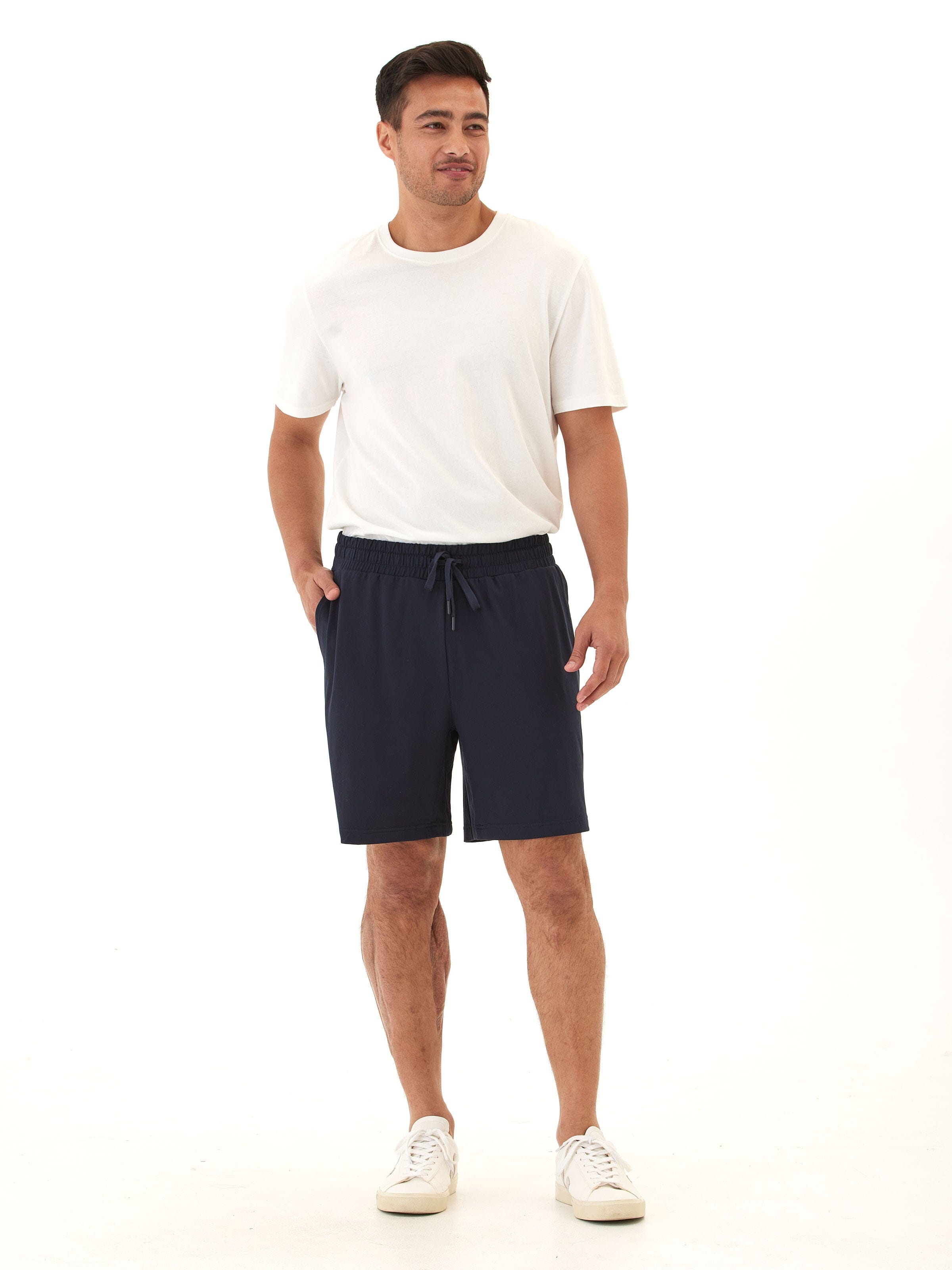 Quill Luxe Jersey Mid Length Short - Relaxed Fit Navy Pull-On