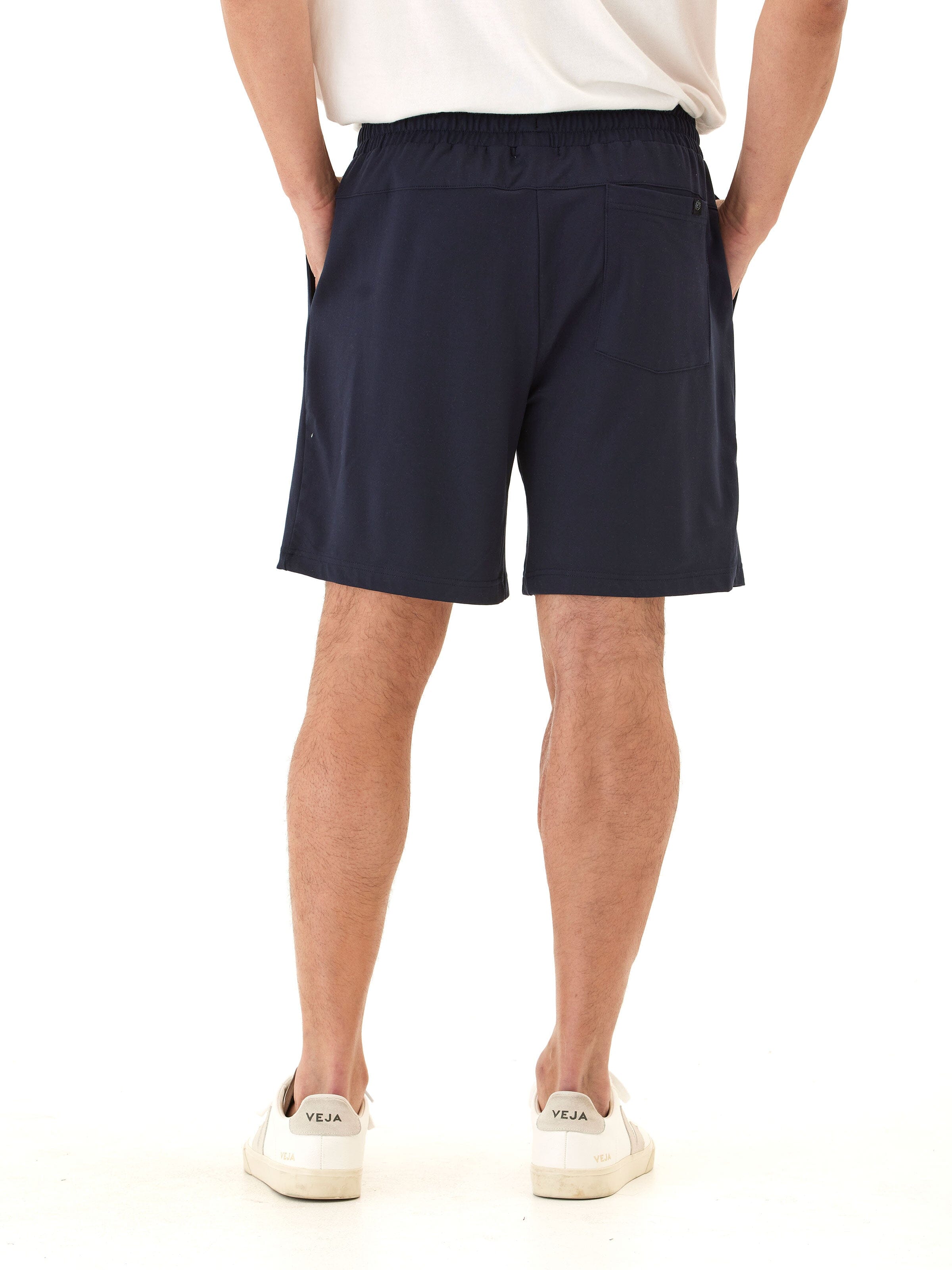 Quill Luxe Jersey Mid Length Short - Relaxed Fit Navy Pull-On