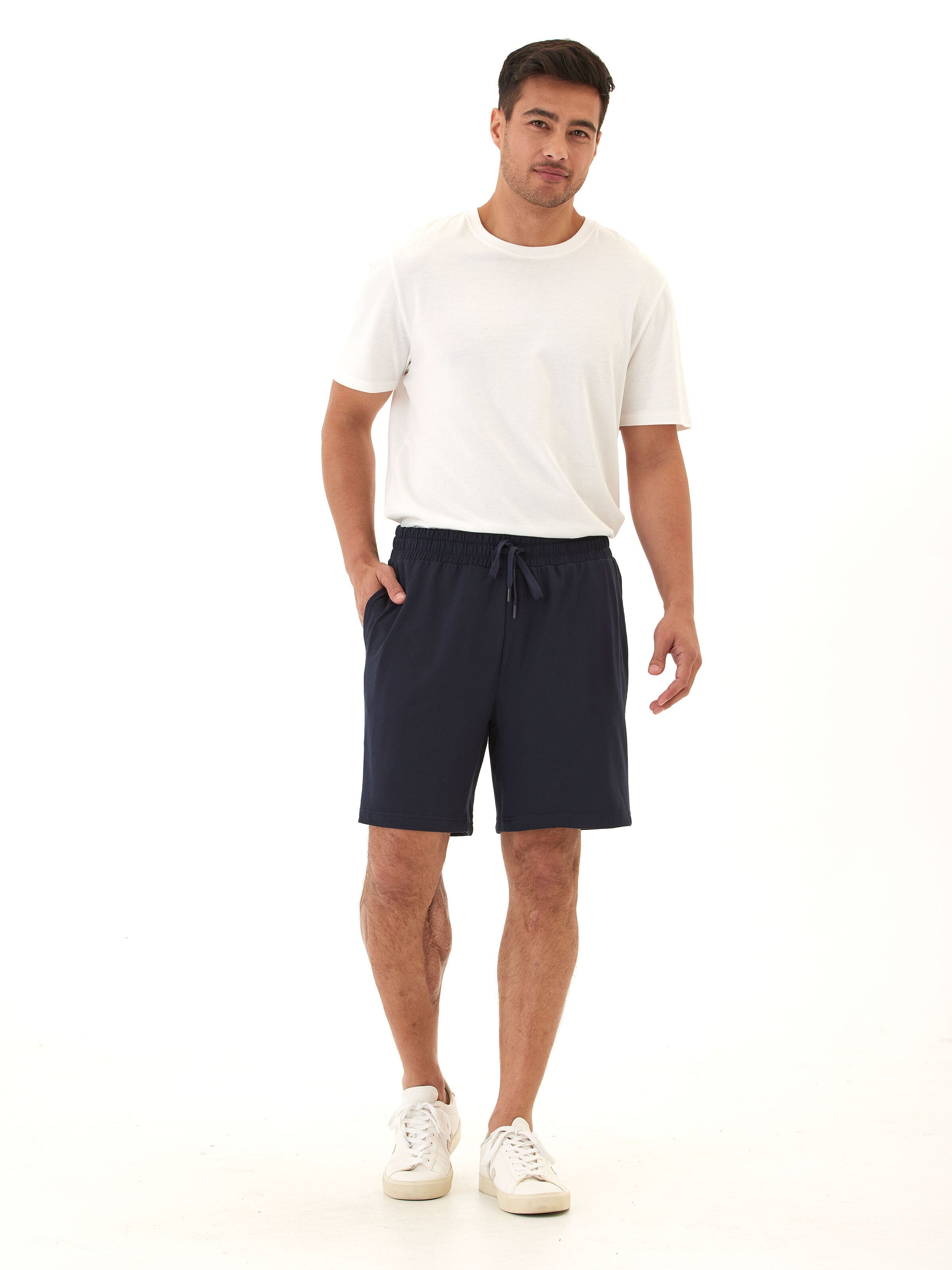 Quill Luxe Jersey Mid Length Short - Relaxed Fit Navy Pull-On