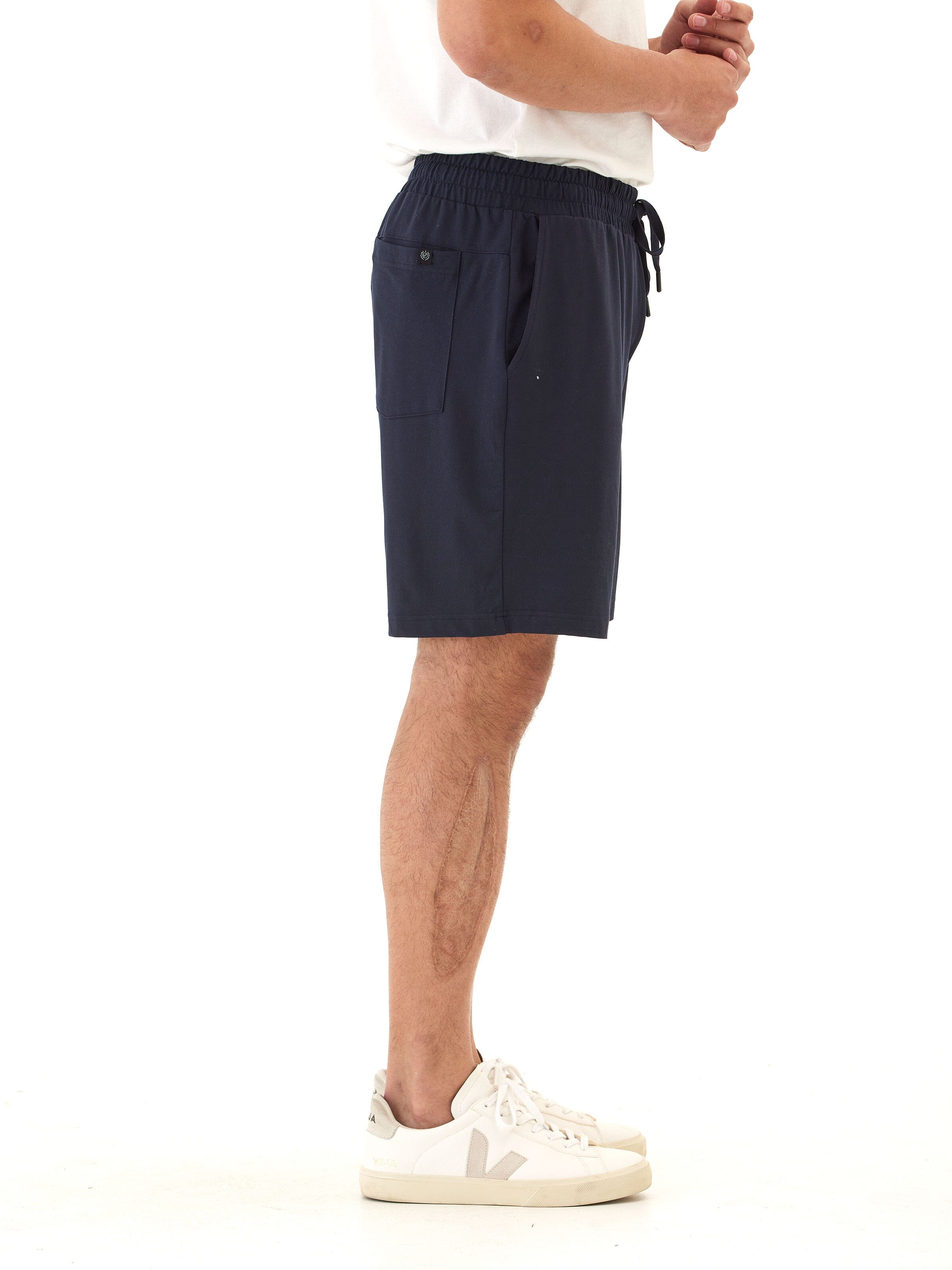 Quill Luxe Jersey Mid Length Short - Relaxed Fit Navy Pull-On