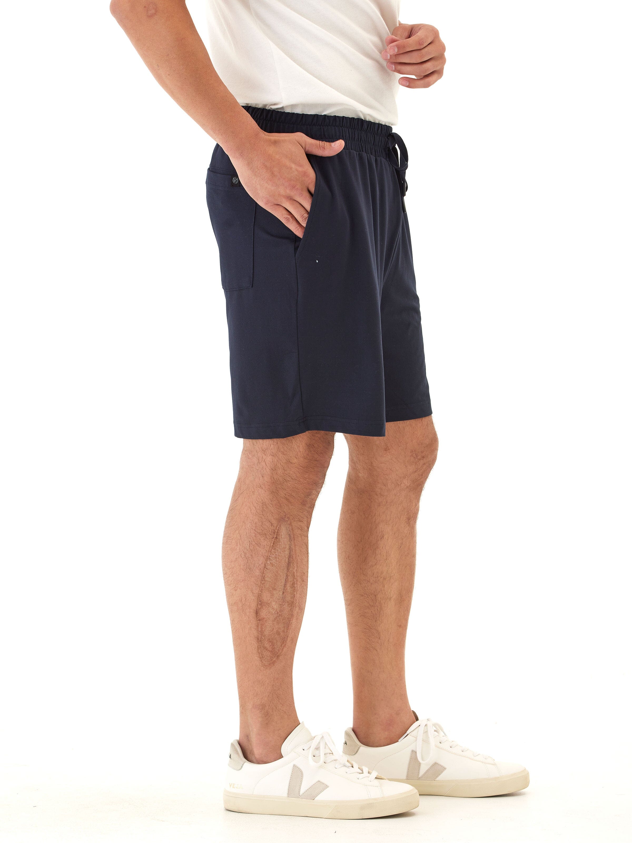 Quill Luxe Jersey Mid Length Short - Relaxed Fit Navy Pull-On