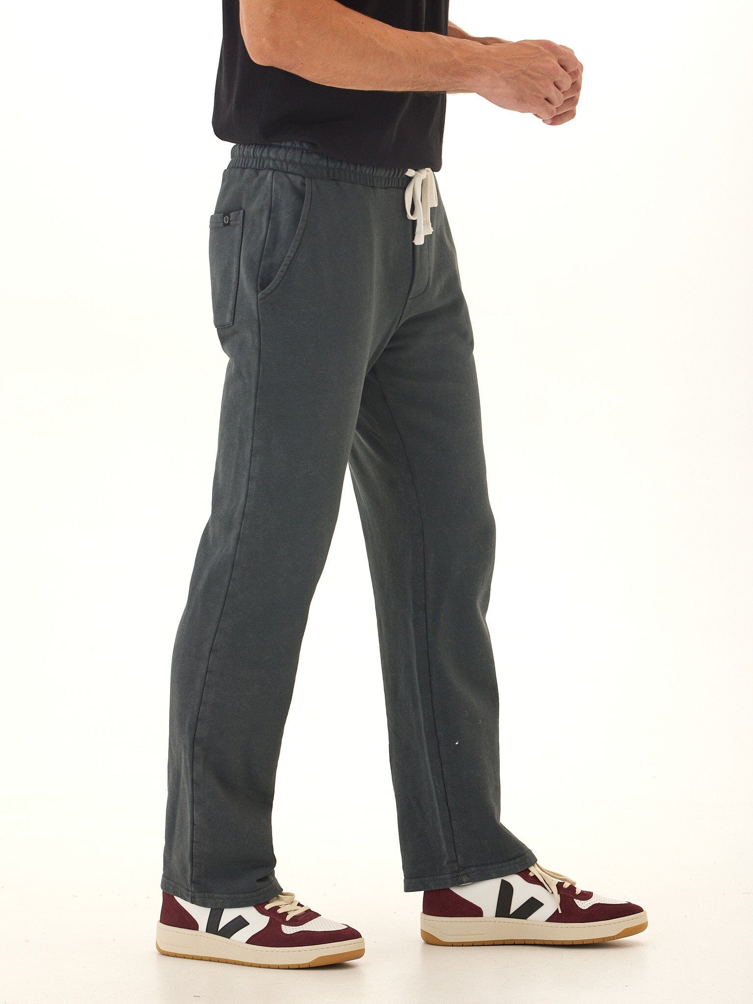 Mineral Wash Cotton Blend Terry Lounge Pants with Drawstring Waist