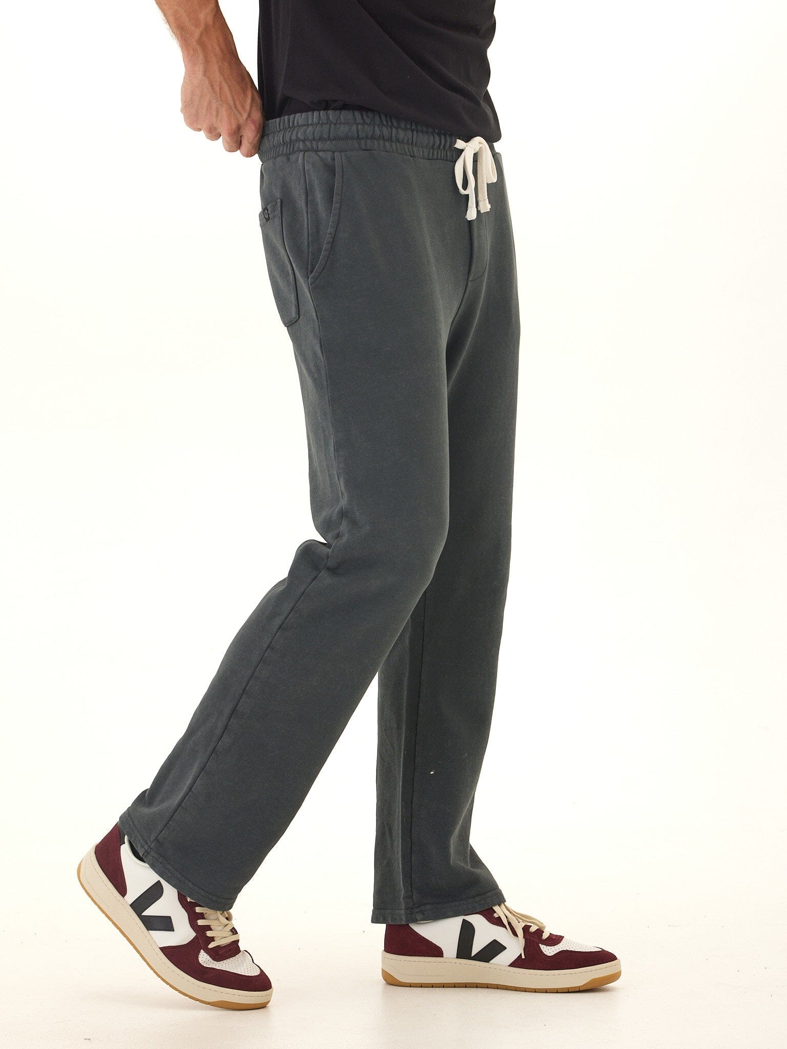 Mineral Wash Cotton Blend Terry Lounge Pants with Drawstring Waist