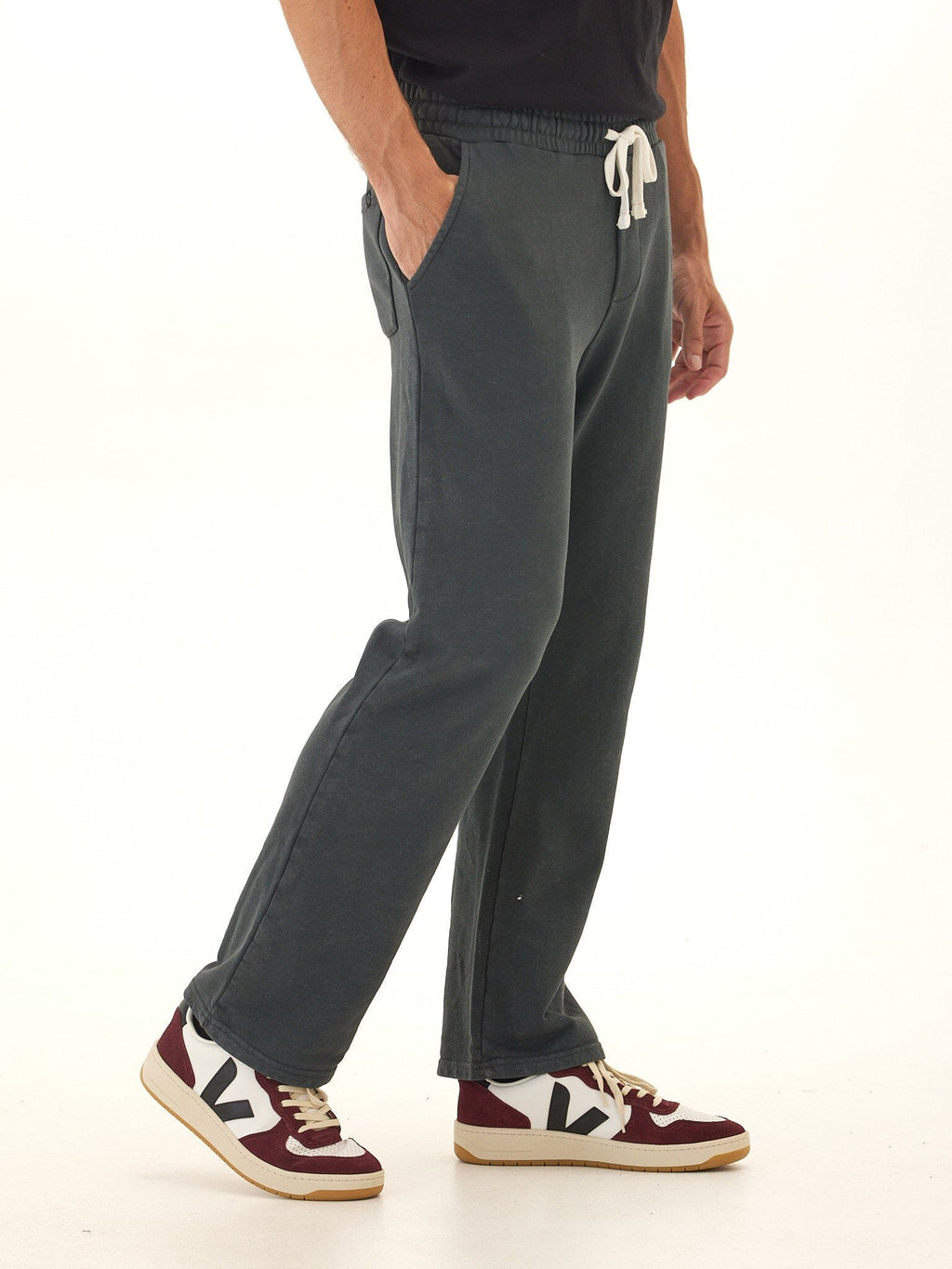 Mineral Wash Cotton Blend Terry Lounge Pants with Drawstring Waist