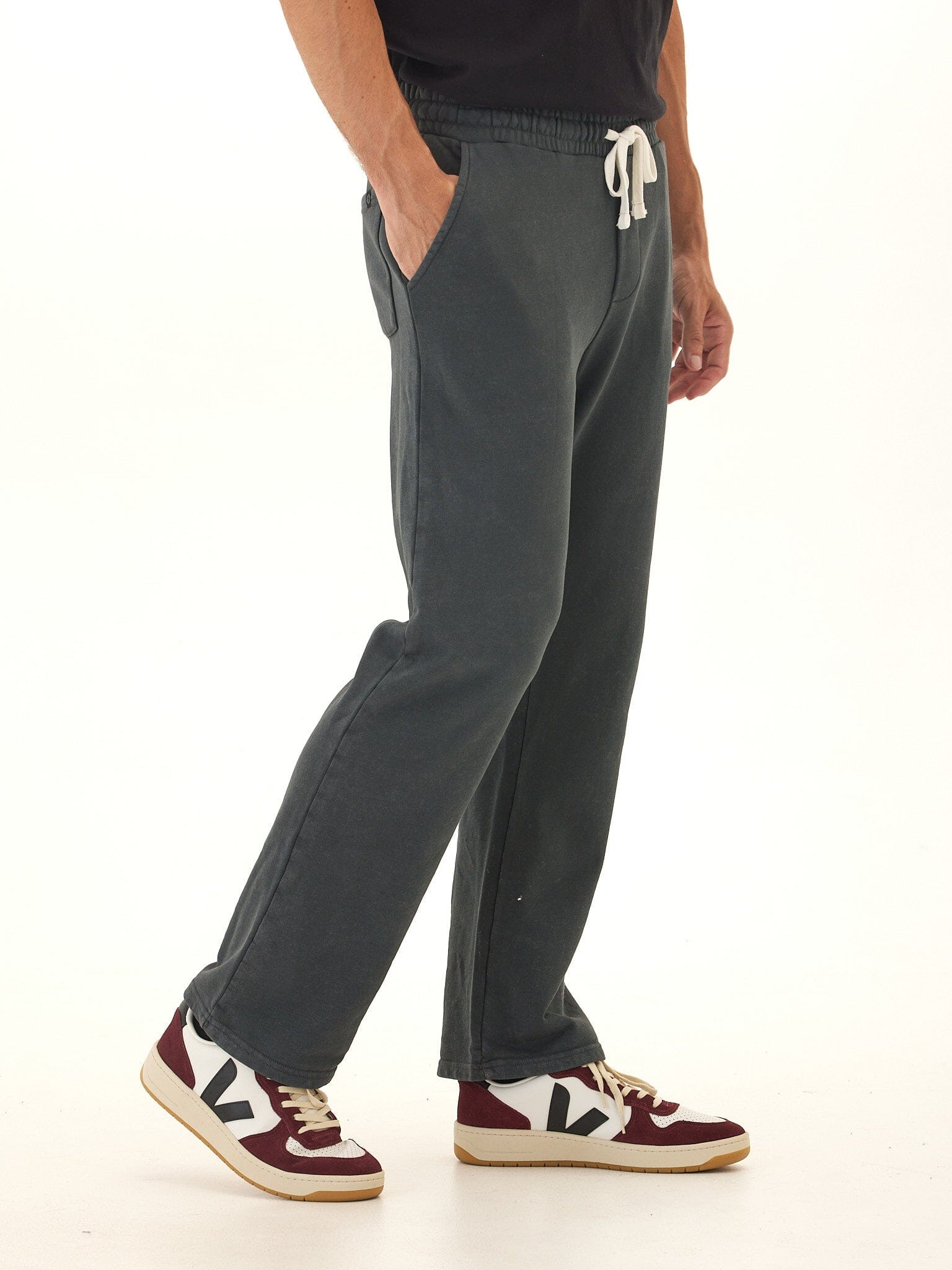 Mineral Wash Cotton Blend Terry Lounge Pants with Drawstring Waist